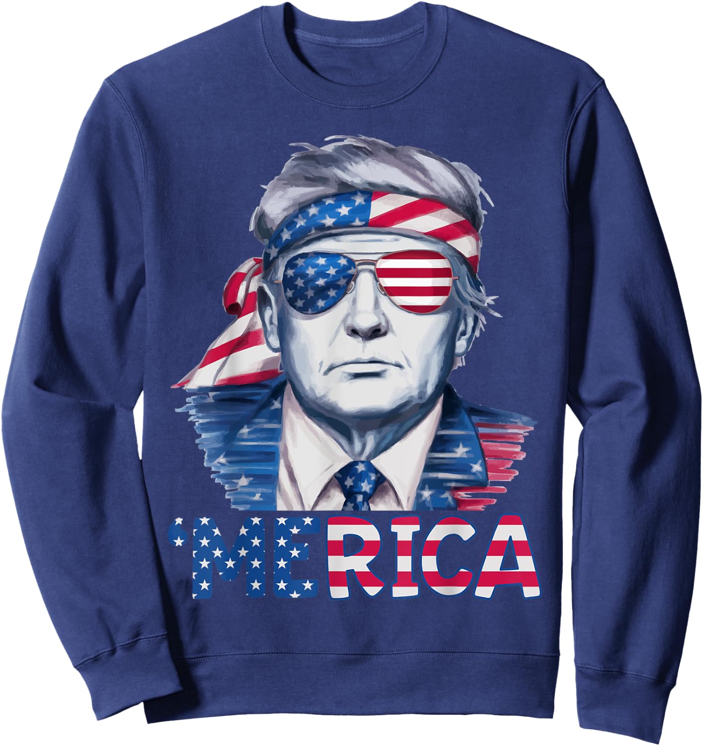 Donald Trump Won Elections 2024 'Merica USA Flag Sunglass Sweatshirt - Sweatshirt | Navy