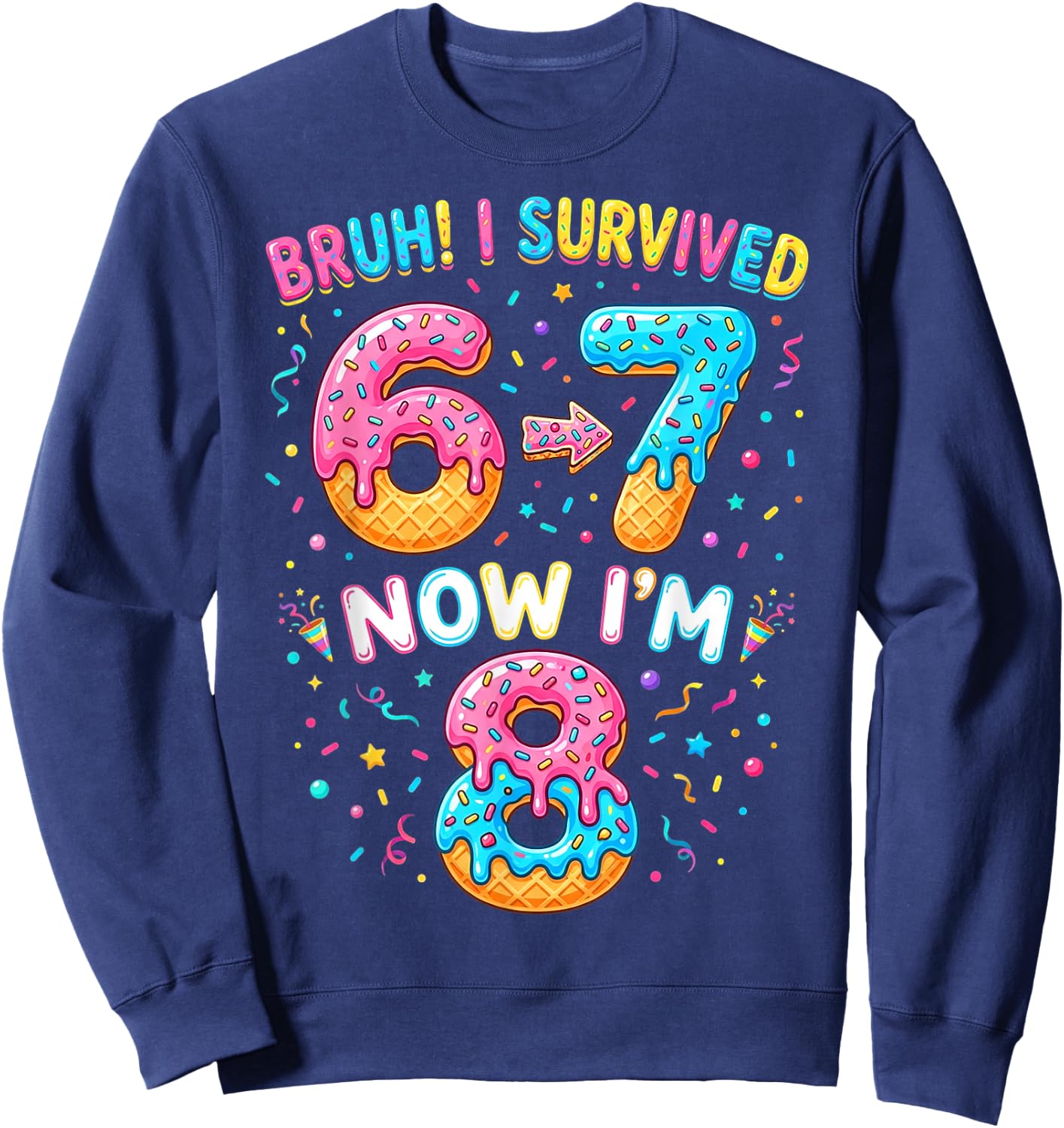 Bruh I Survived 6 to 7 Now Im 8 Birthday Gifts Boy Girl Kid Sweatshirt - Sweatshirt | Navy