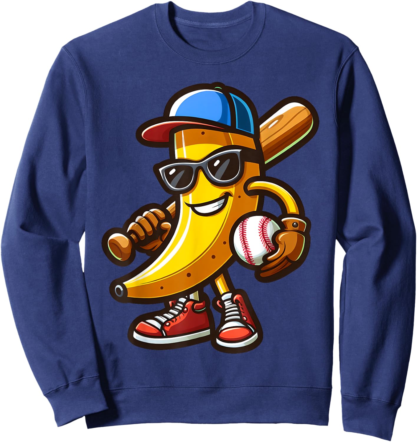 Funny Banana Playing Baseball Funny Baseball Players Kids Sweatshirt - Sweatshirt | Navy