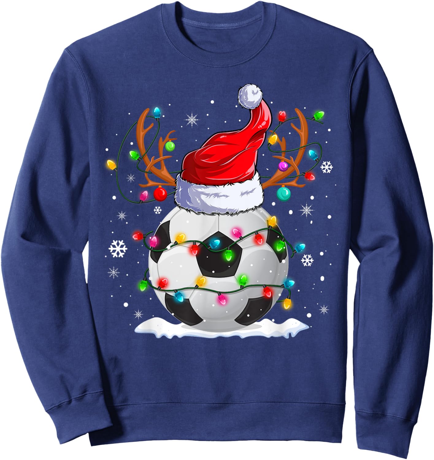 Soccer Santa Hat Reindeer Christmas Lights Funny Xmas Sweatshirt - Sweatshirt | Navy