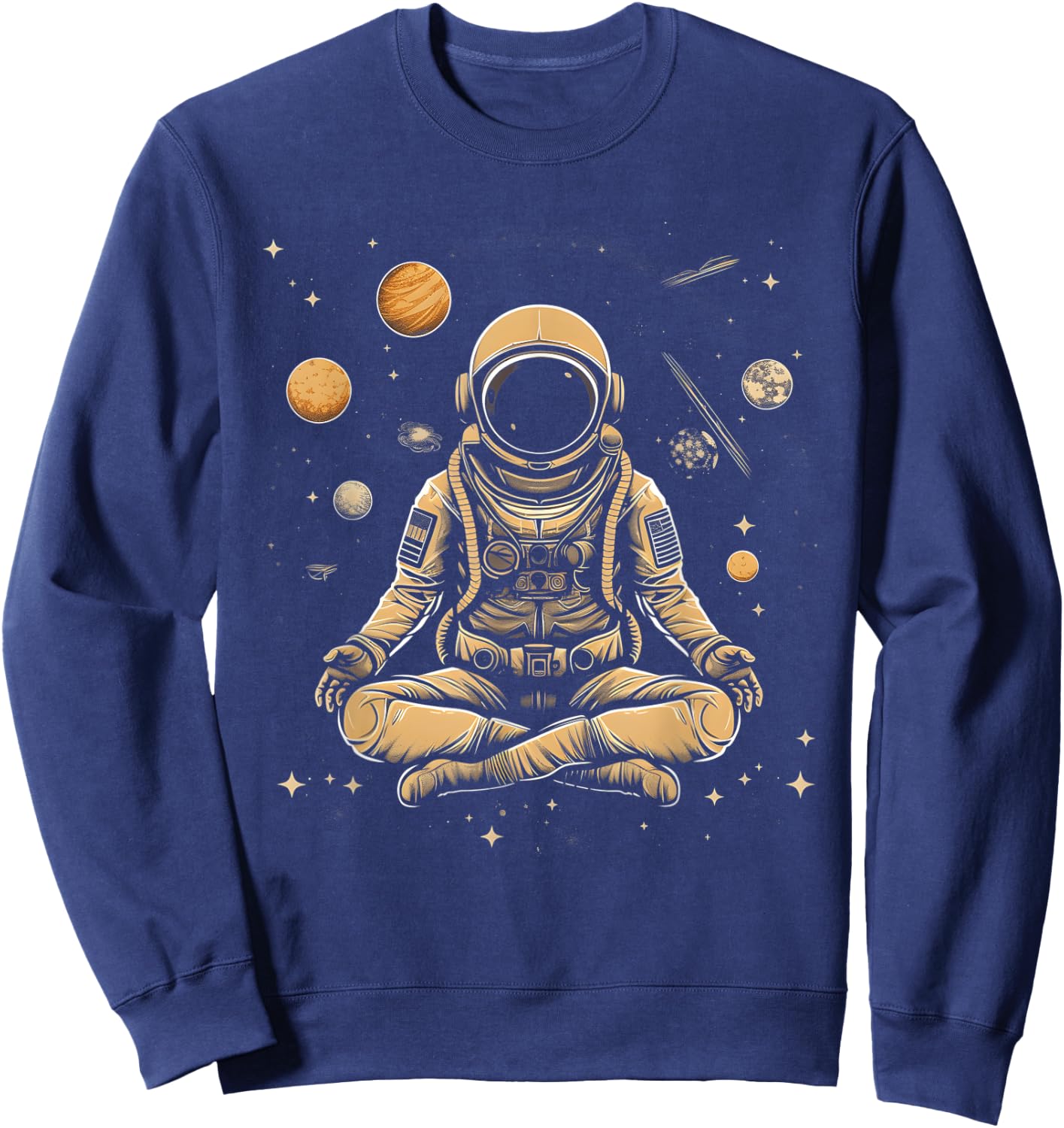 Vintage Lotus Meditating Astronaut Zen Yoga Planets Universe Sweatshirt - Sweatshirt | Navy