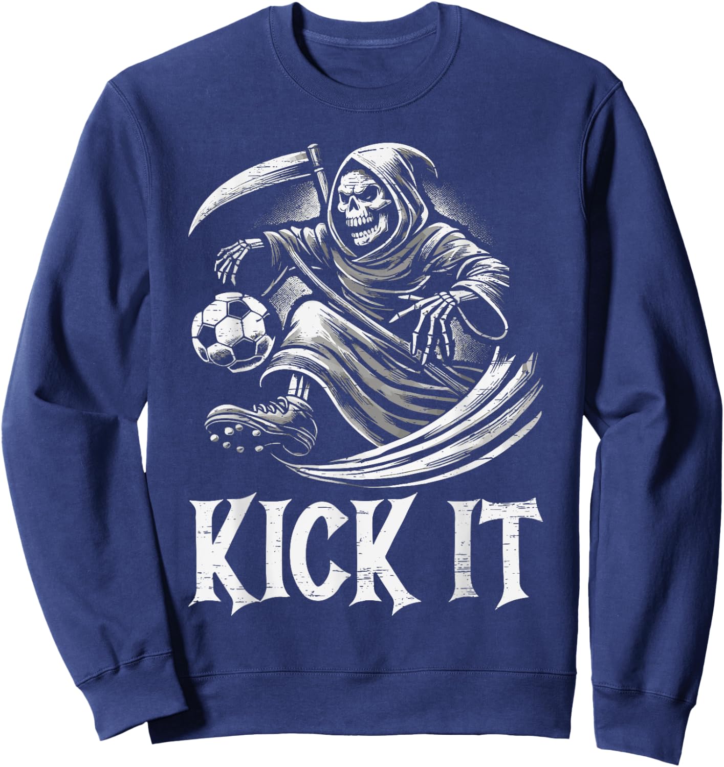 Kick It Grim Reaper Playing Soccer Sweatshirt - Sweatshirt | Navy