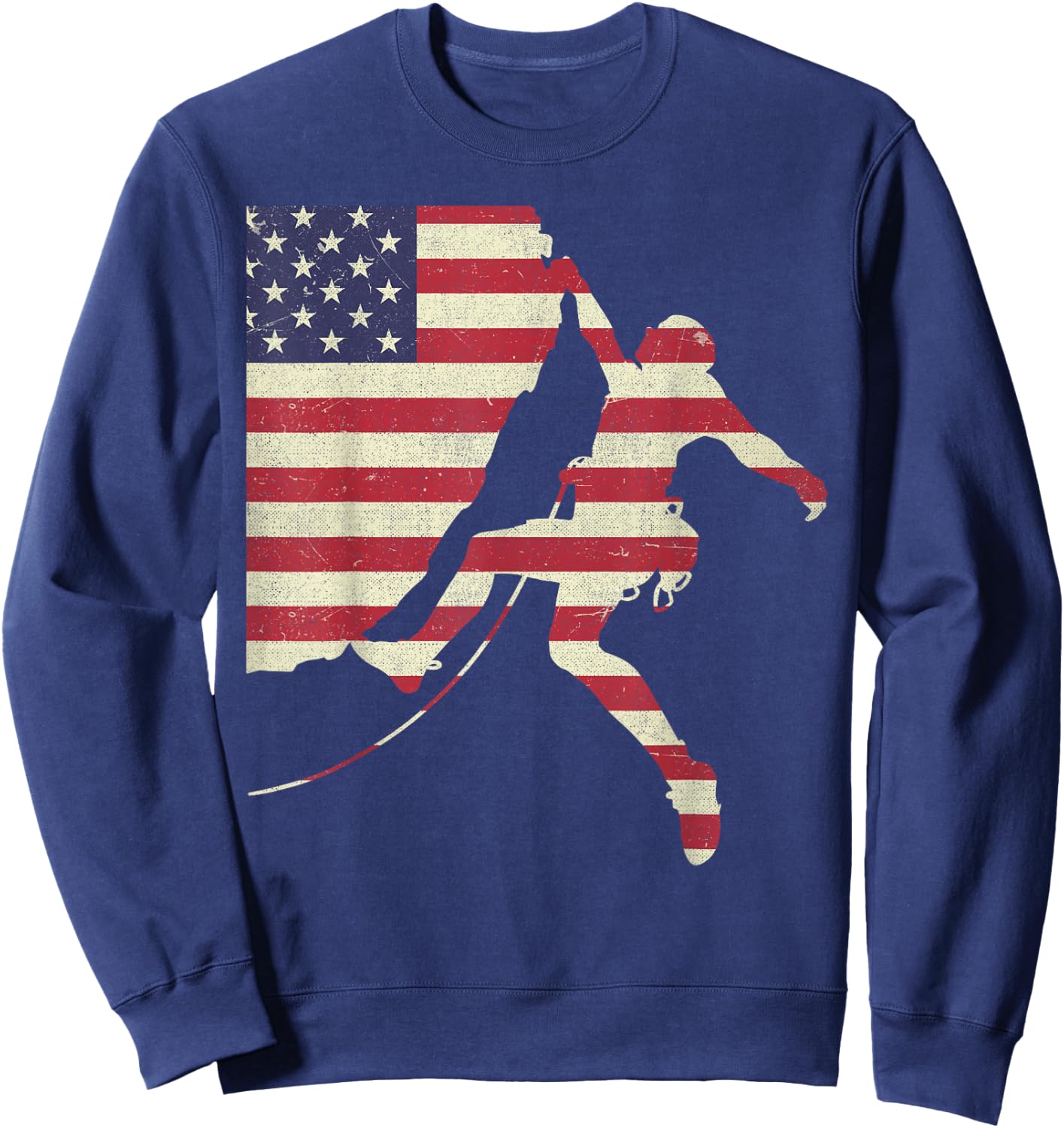 Patriotic 4th of July American USA Flag Rock Climbing Sweatshirt - Sweatshirt | Navy