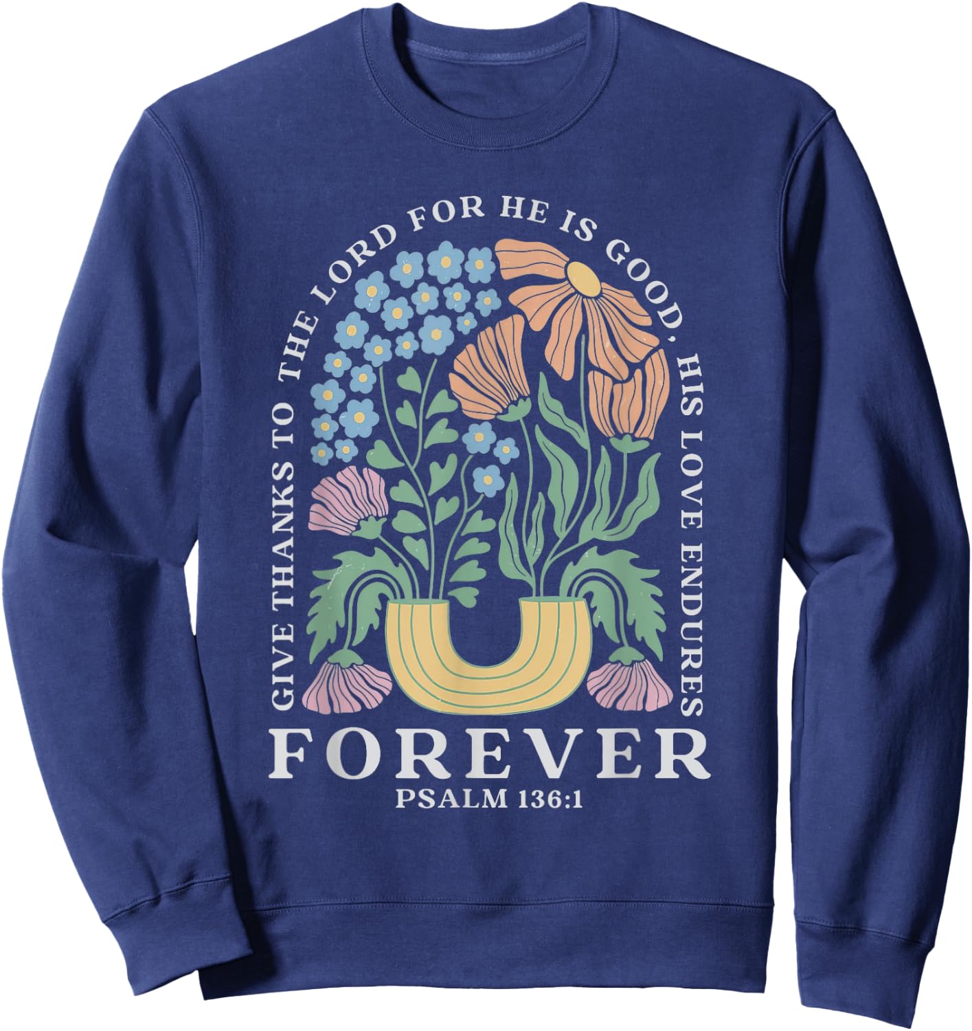Boho Christian Shirt Women Bible Verse Jesus Vintage Floral Sweatshirt - Sweatshirt | Navy