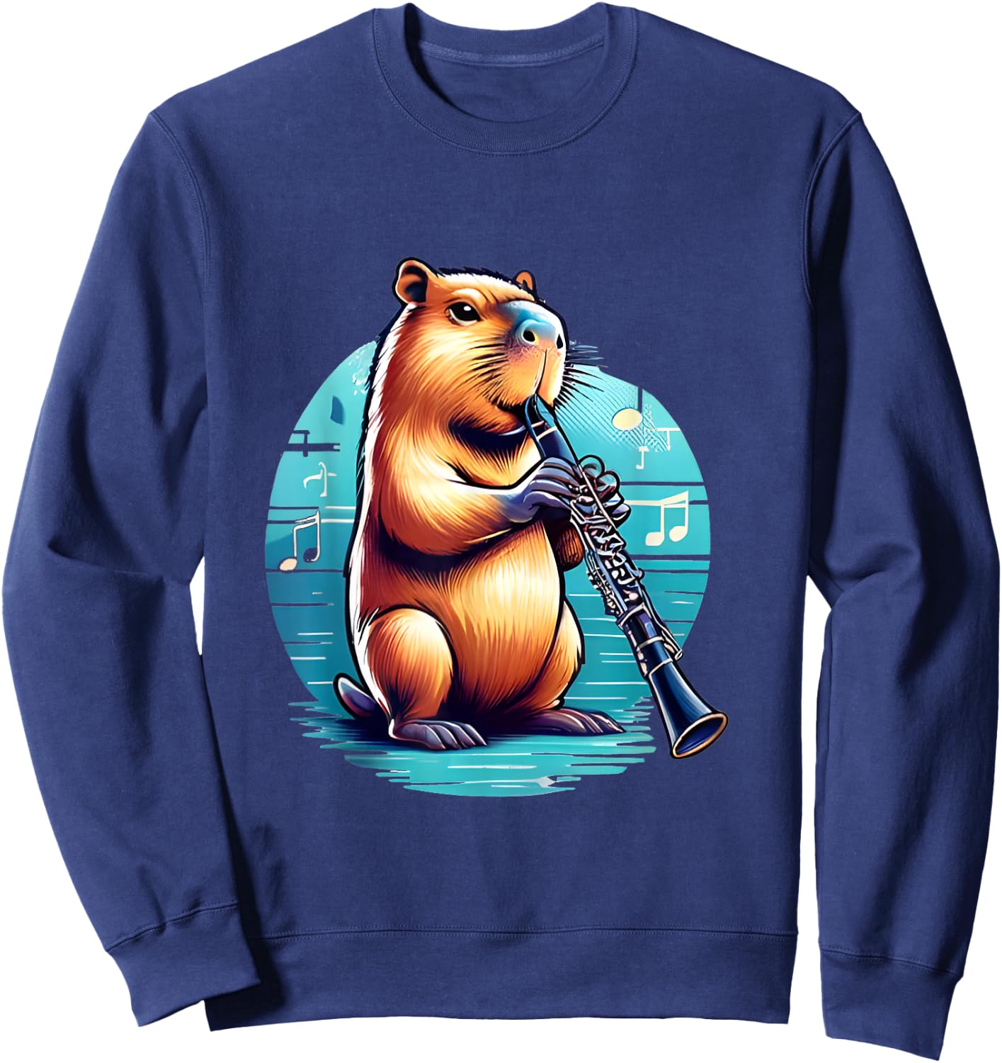 Funny Capybara Playing Clarinet Player Musician Clarinet Sweatshirt - Sweatshirt | Navy