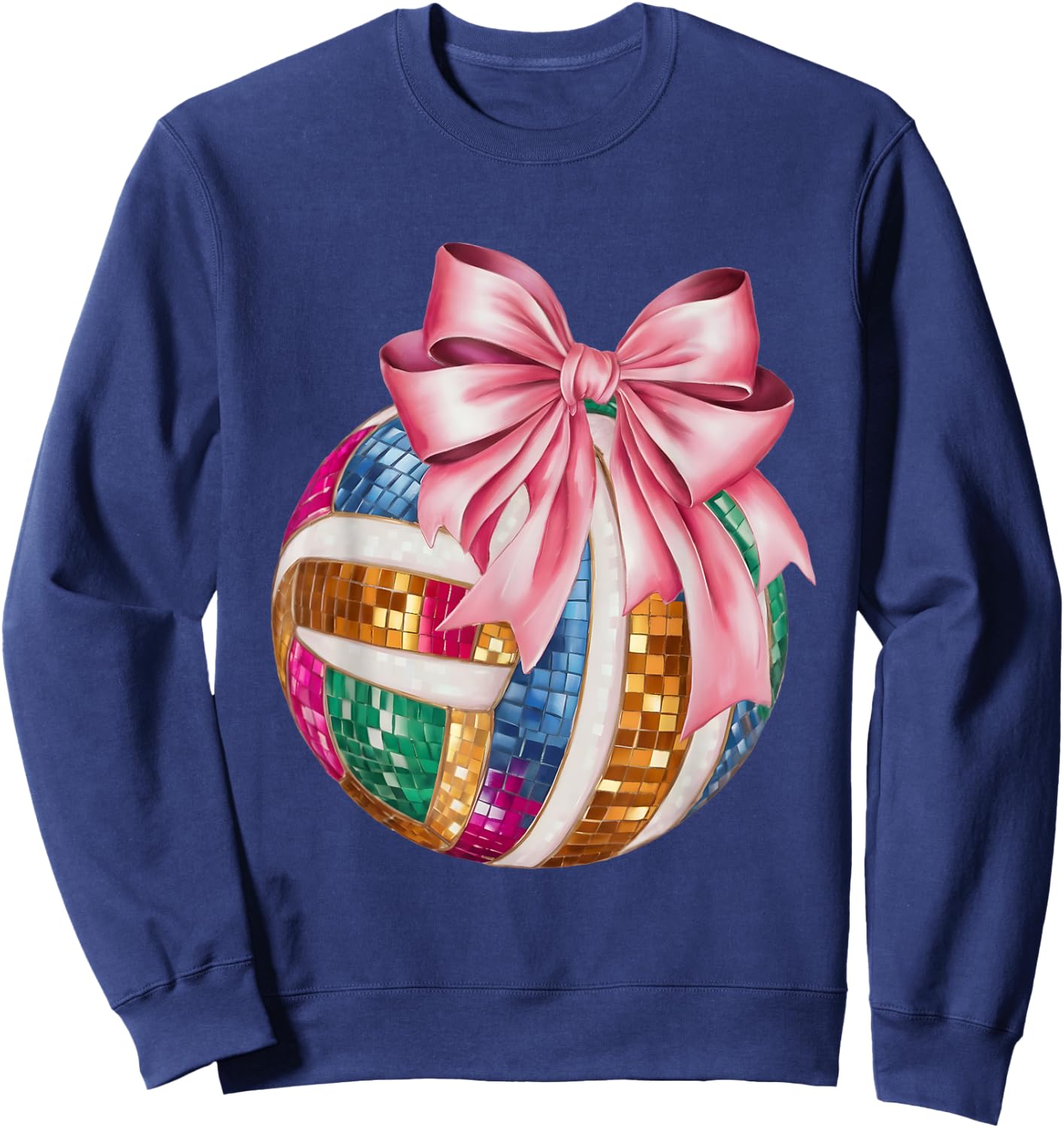 Pink Coquette Bow Disco Volleyball Player Game Day Mom Women Sweatshirt - Sweatshirt | Navy