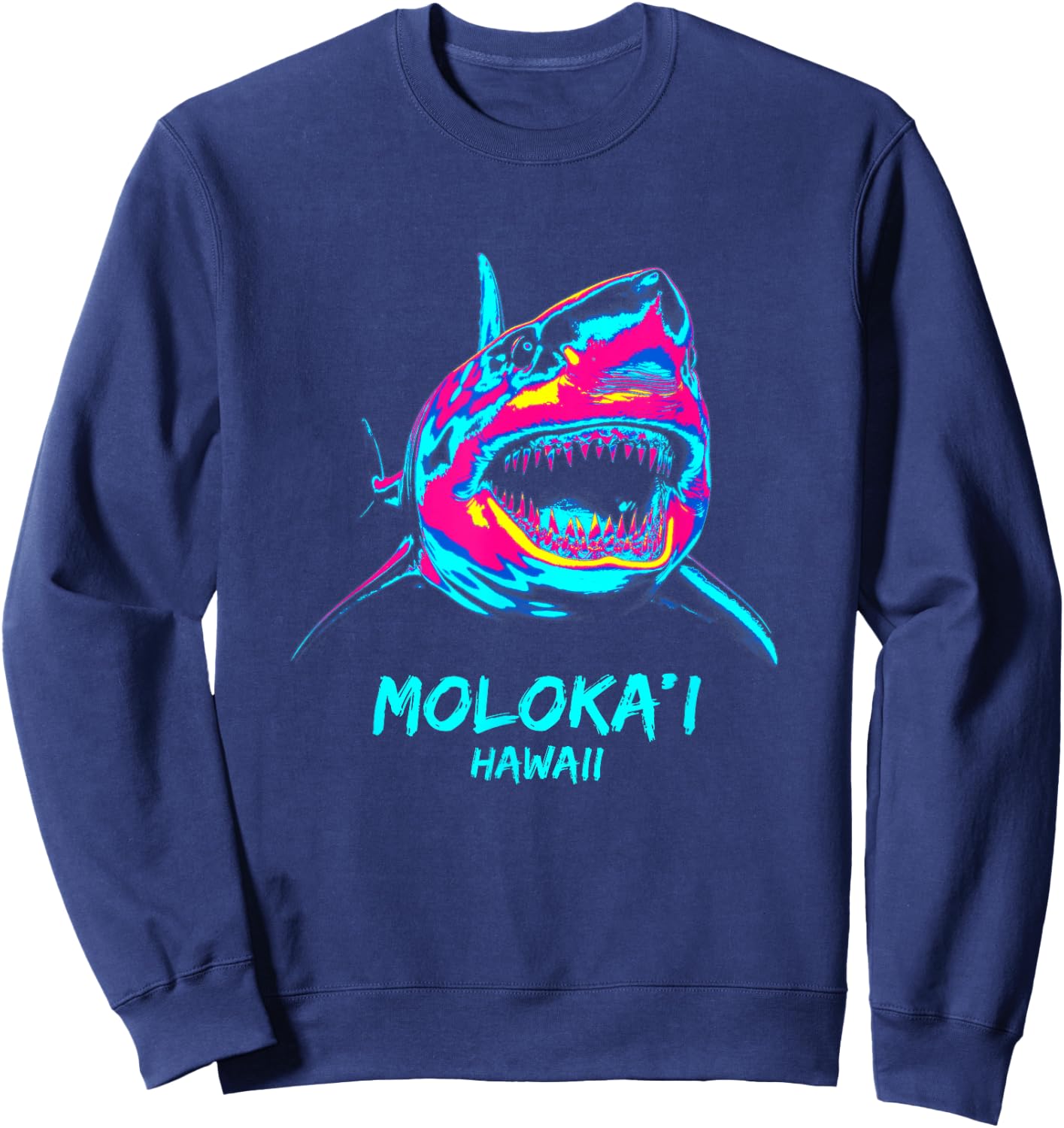 Colourful Shark Graphic Surf Lover Molokai Sweatshirt - Sweatshirt | Navy