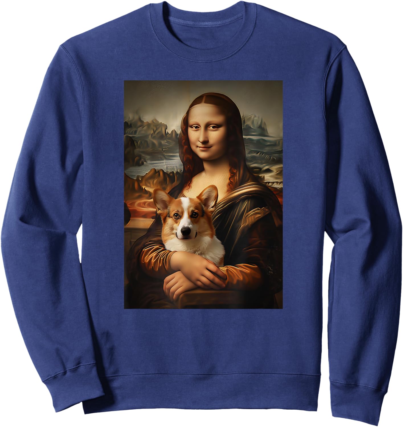 Corgi Mona Lisa Painting Art Dog Mom Dad Sweatshirt - Sweatshirt | Navy