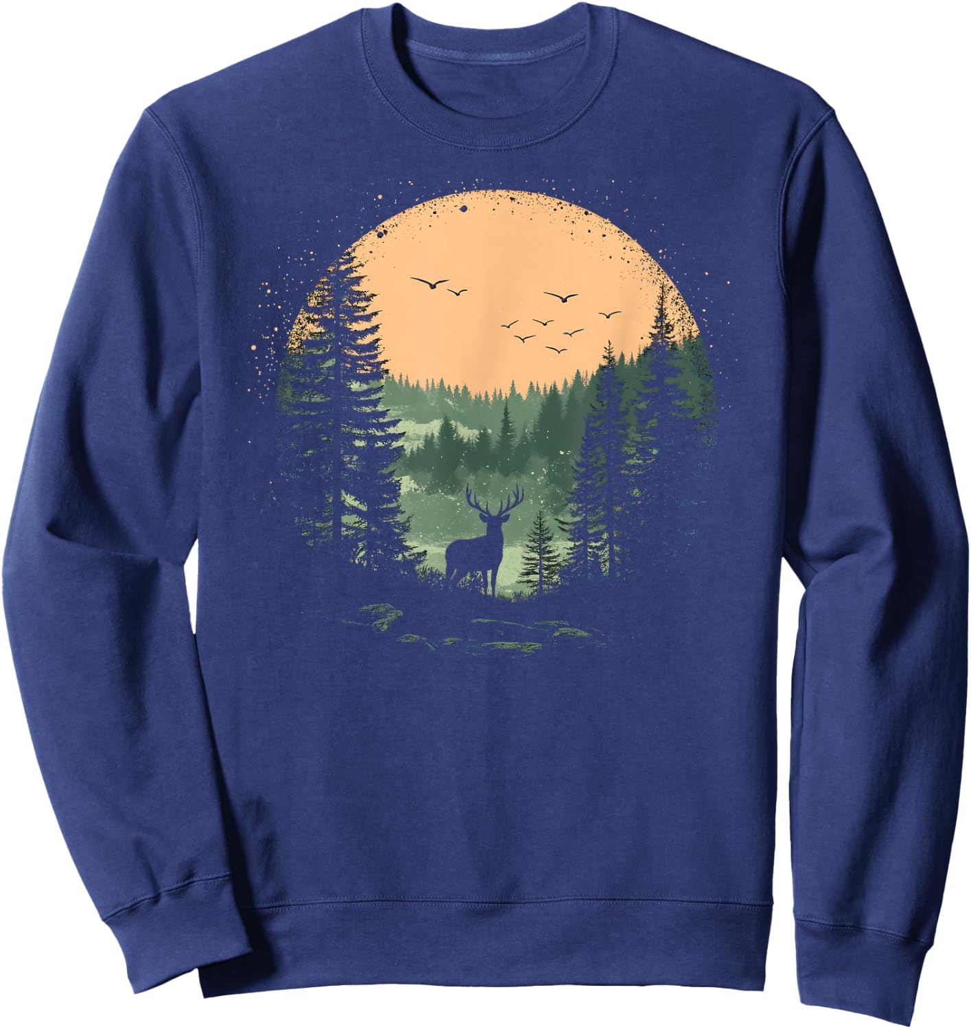 Retro Wilderness Bear Trees Reflection Outdoor Forest Sweatshirt - Sweatshirt | Navy