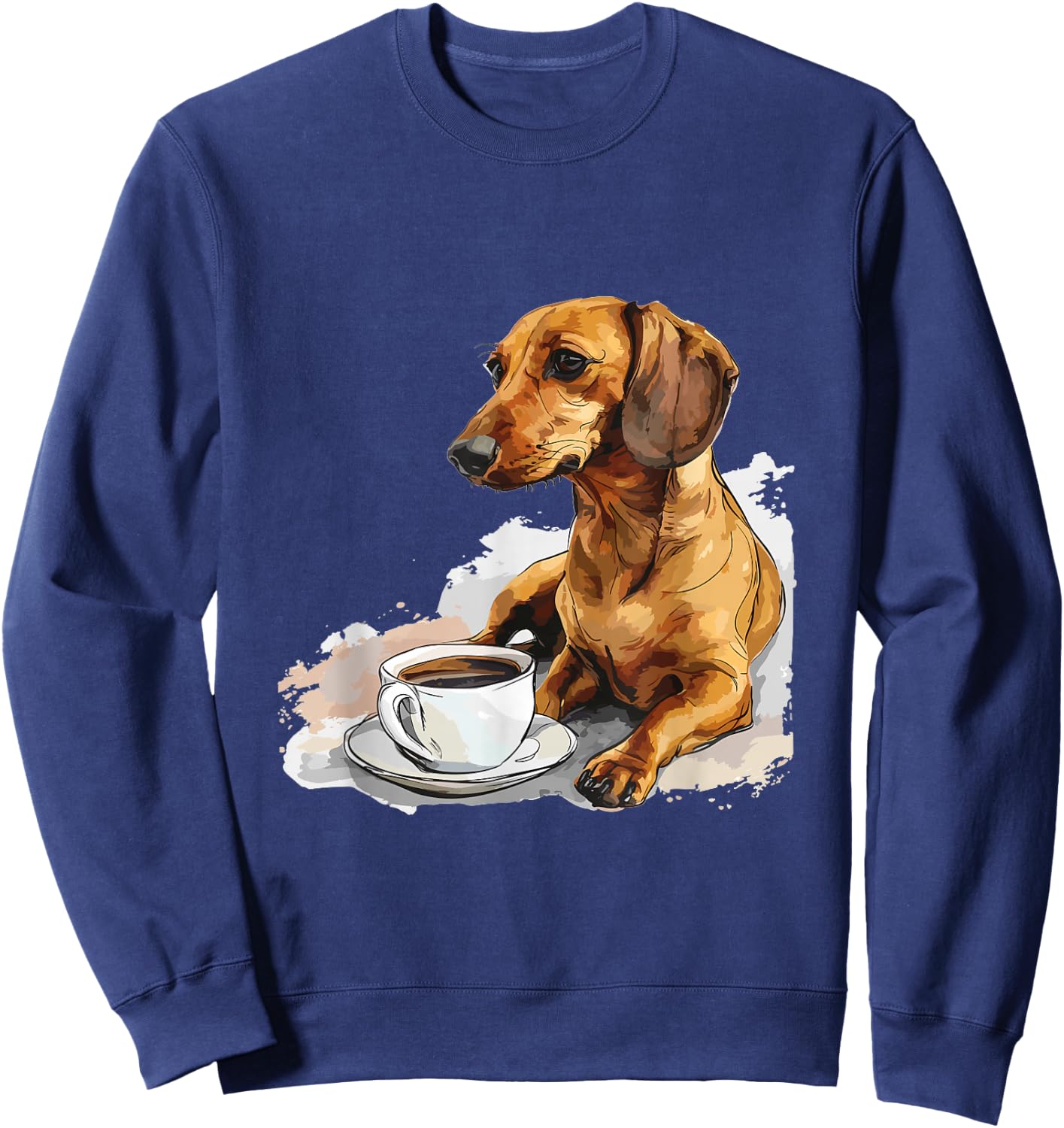 Cute Dachshund Doxie with a Cup of Coffee Wiener Sweatshirt - Sweatshirt | Navy