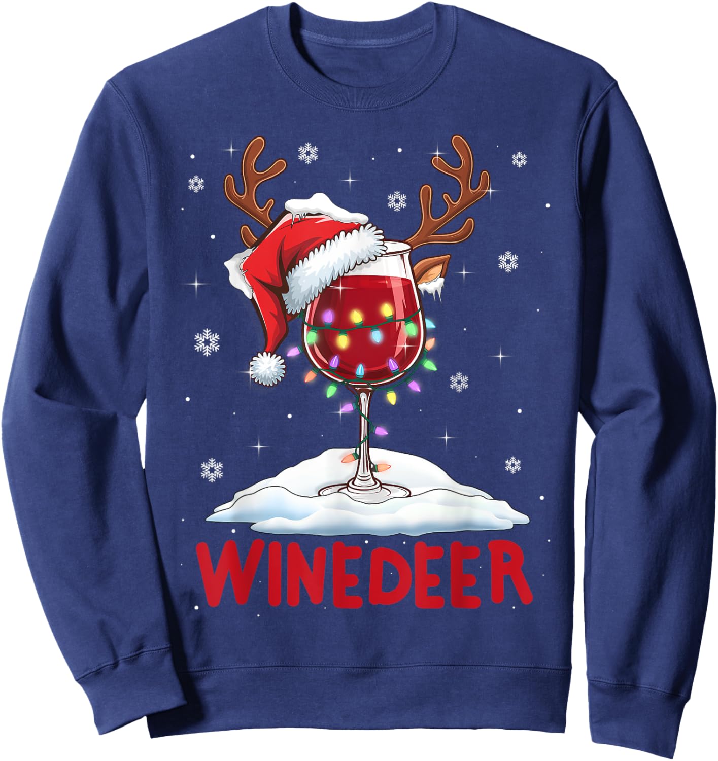 Winedeer Reinbeer Santa Hat Reindeer Couple Xmas Matching Sweatshirt - Sweatshirt | Navy