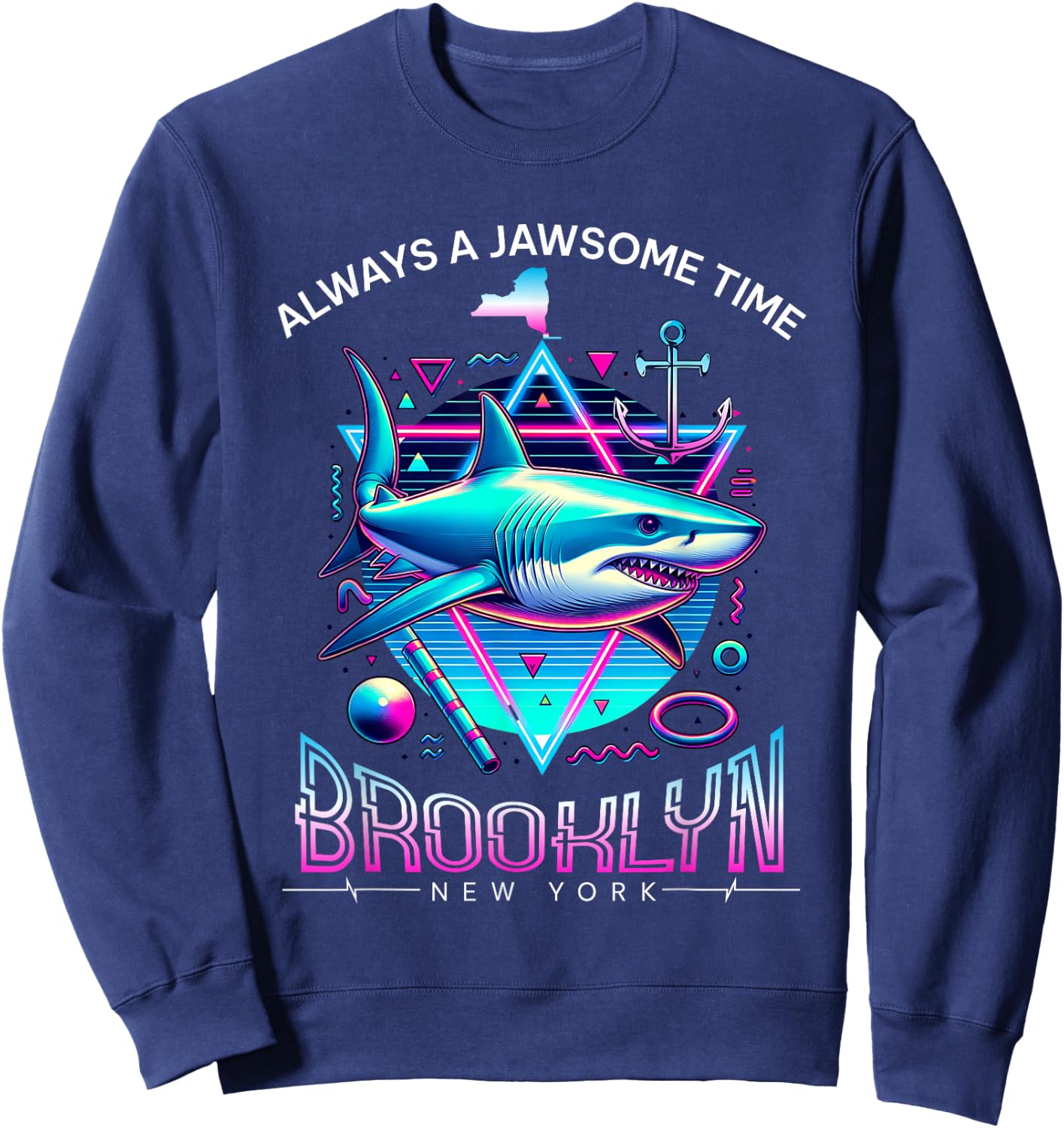 Brooklyn NY Shark Retro 80s Funny Souvenir Sweatshirt - Sweatshirt | Navy