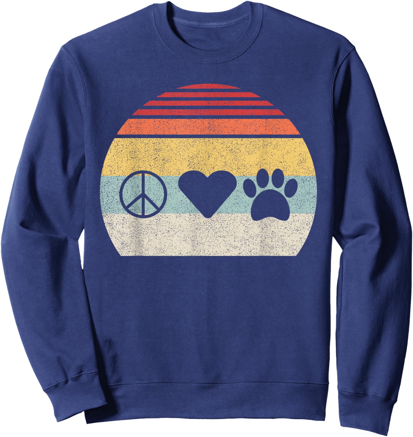 Vintage Retro Peace Love And Dogs Dog Lover Gift Sweatshirt - Sweatshirt | Navy