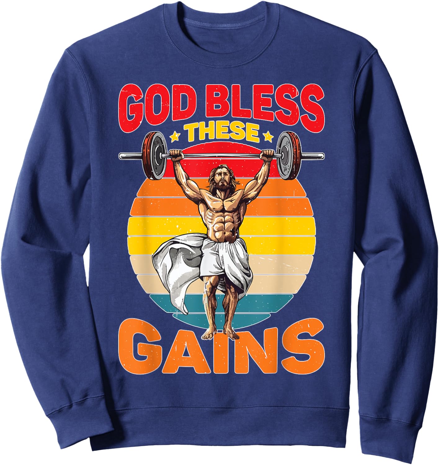 God Bless These Gains Muscle Bodybuilding Sweatshirt - Sweatshirt | Navy