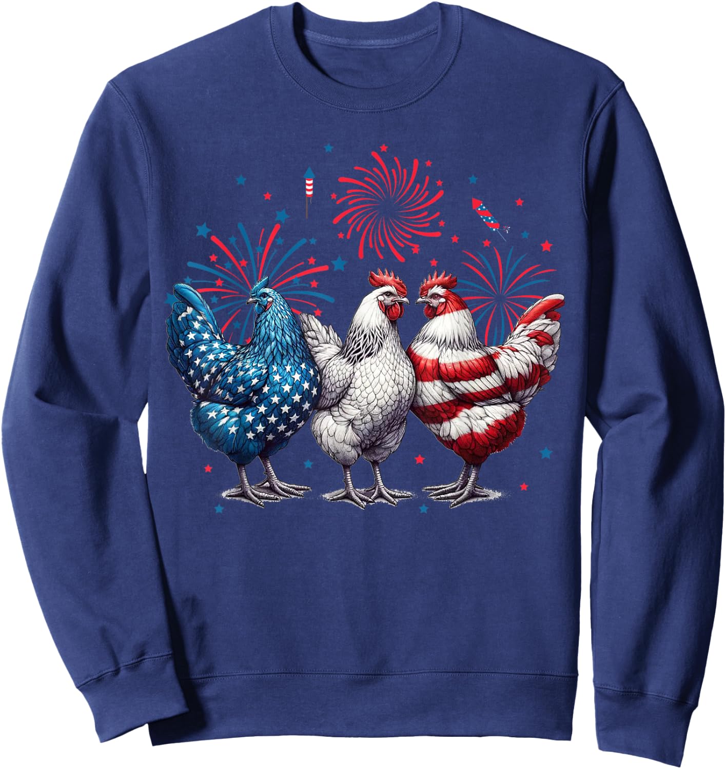 Chicken Red White Blue Patriotic Rooster 4th of July Men Boy Sweatshirt - Sweatshirt | Navy