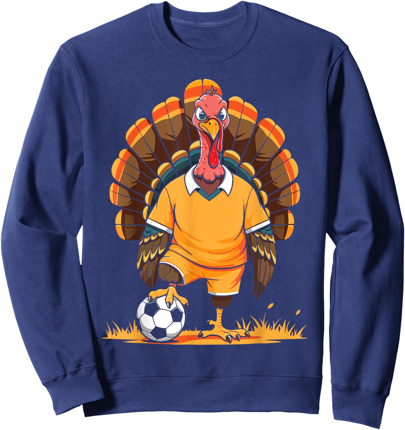 Soccer turkey pilgrim thanksgiving pumpkin kids boys girls Sweatshirt - Sweatshirt | Navy