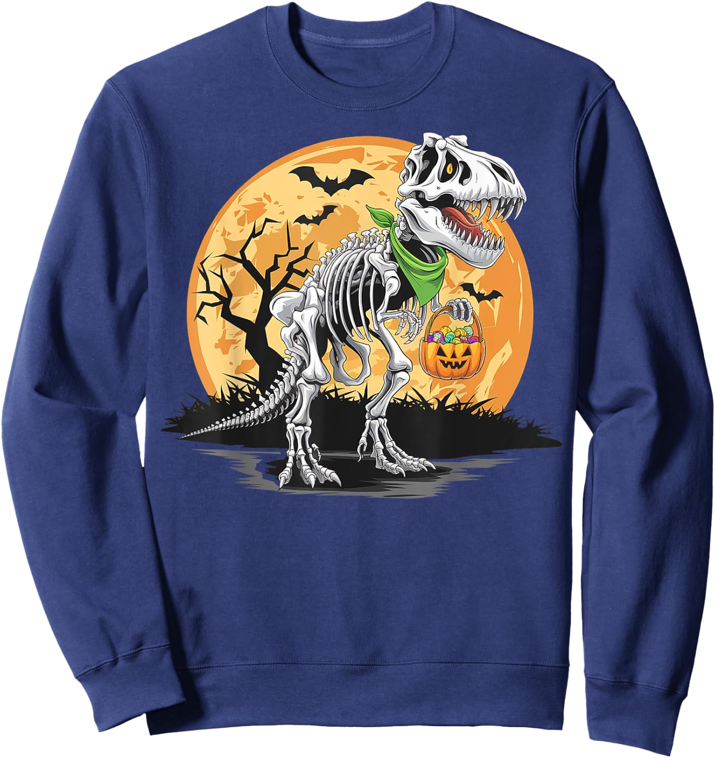 Halloween T rex Dinosaur Mummy Pumpkin For Boys Men Women Sweatshirt - Sweatshirt | Navy