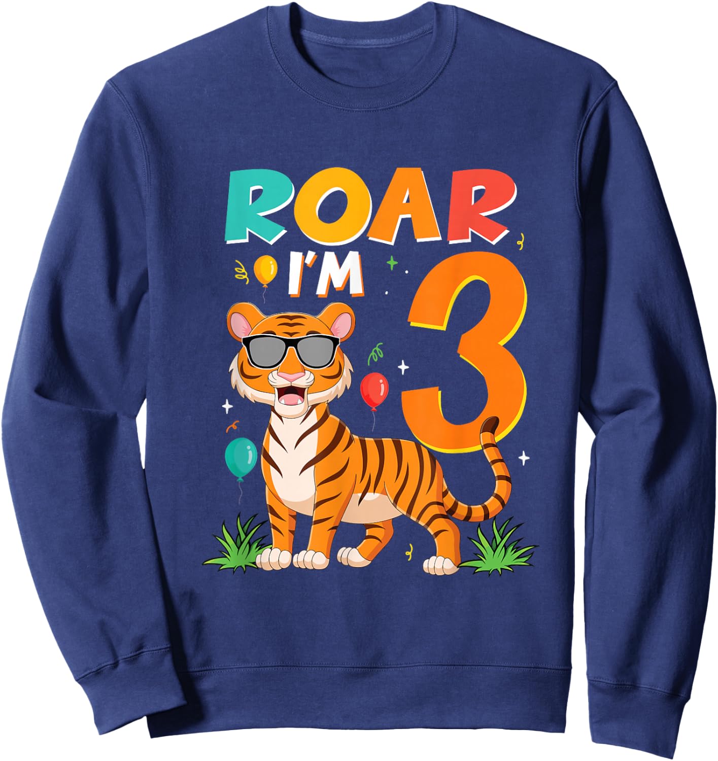 3rd Birthday ROAR I'M 3 Year Old Tiger Safari Jungle Sweatshirt - Sweatshirt | Navy