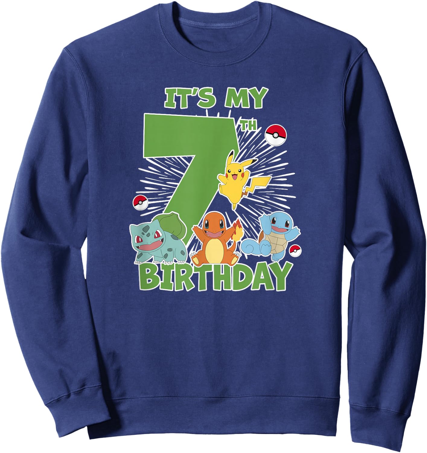 Pokémon It's My 7th Birthday Kanto Starters Celebration Sweatshirt - Sweatshirt | Navy