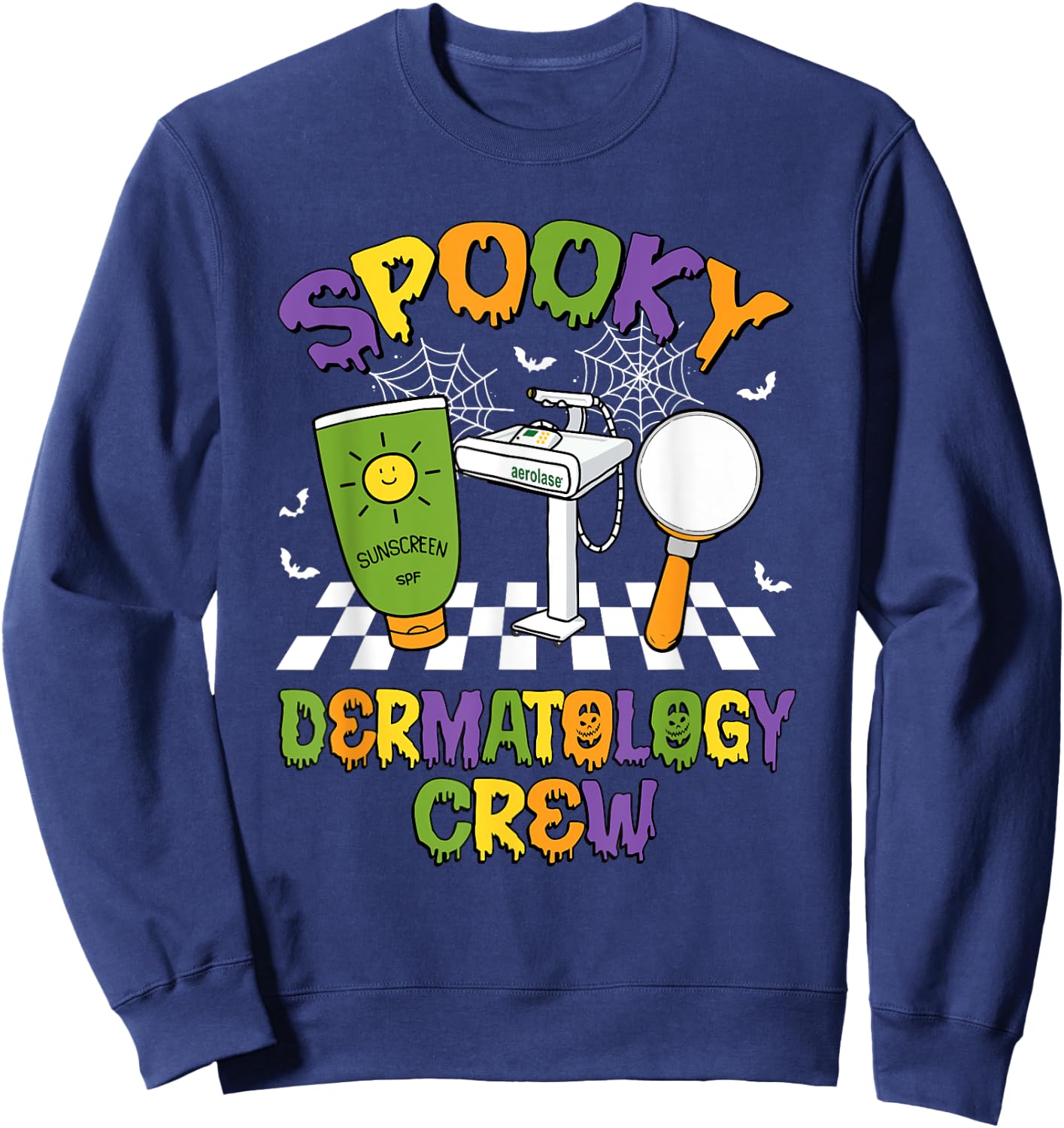Retro Groovy Spooky Dermatology Crew Dermatologist Halloween Sweatshirt - Sweatshirt | Navy
