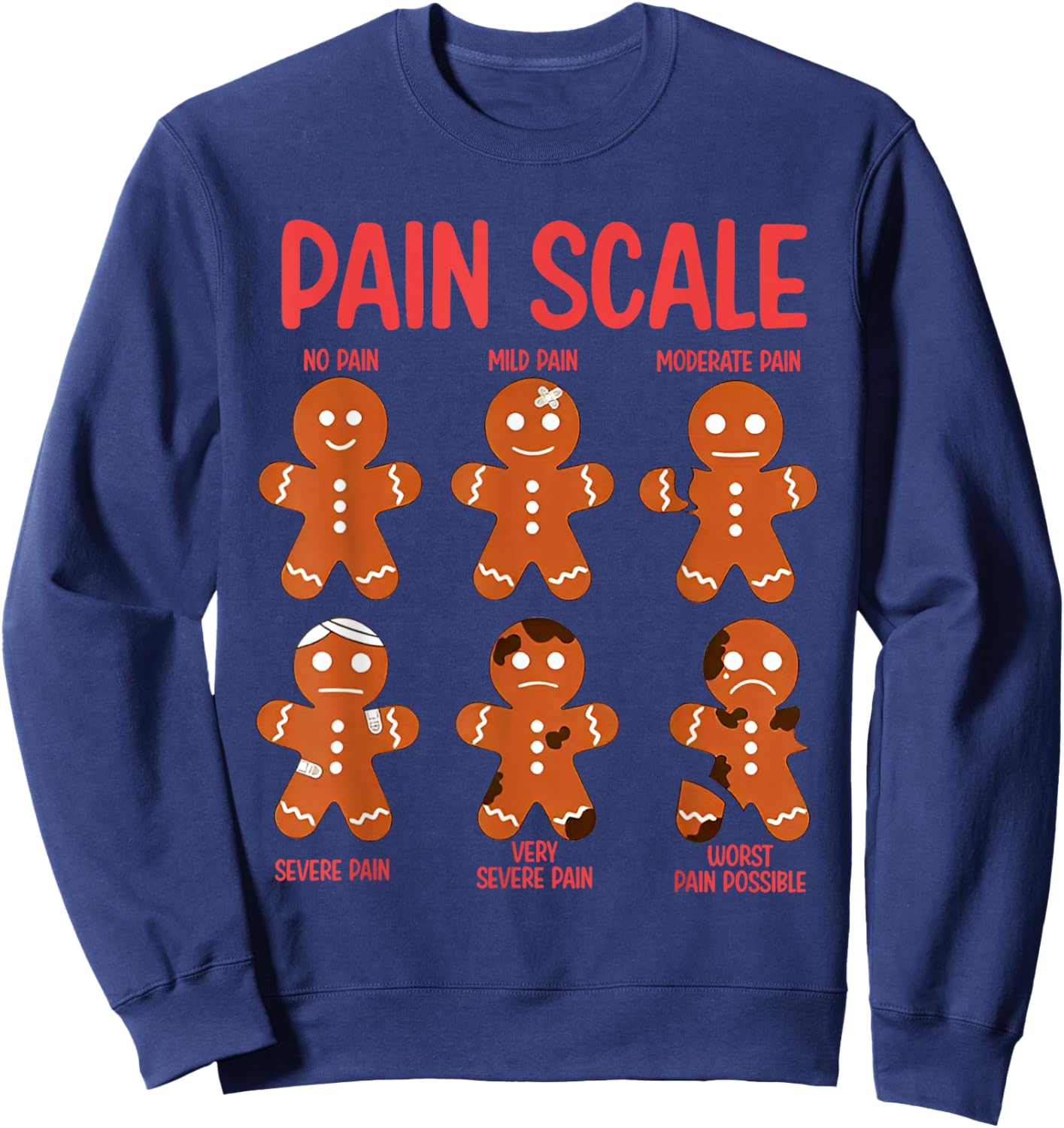 Funny Gingerbread Pain Scale Christmas Nurse Sweatshirt - Sweatshirt | Navy