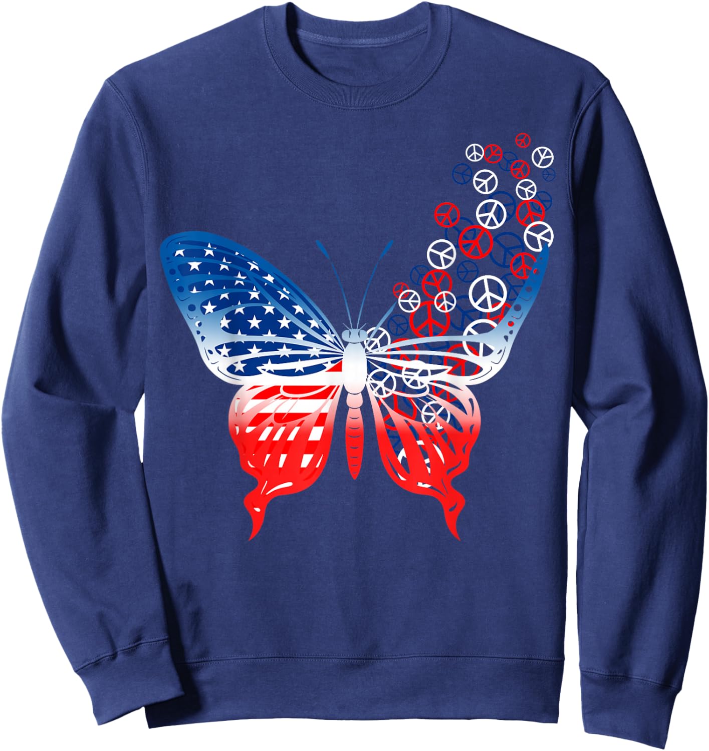 Butterfly Peace Signs USA Flag 4th Of July Independence Day Sweatshirt - Sweatshirt | Navy