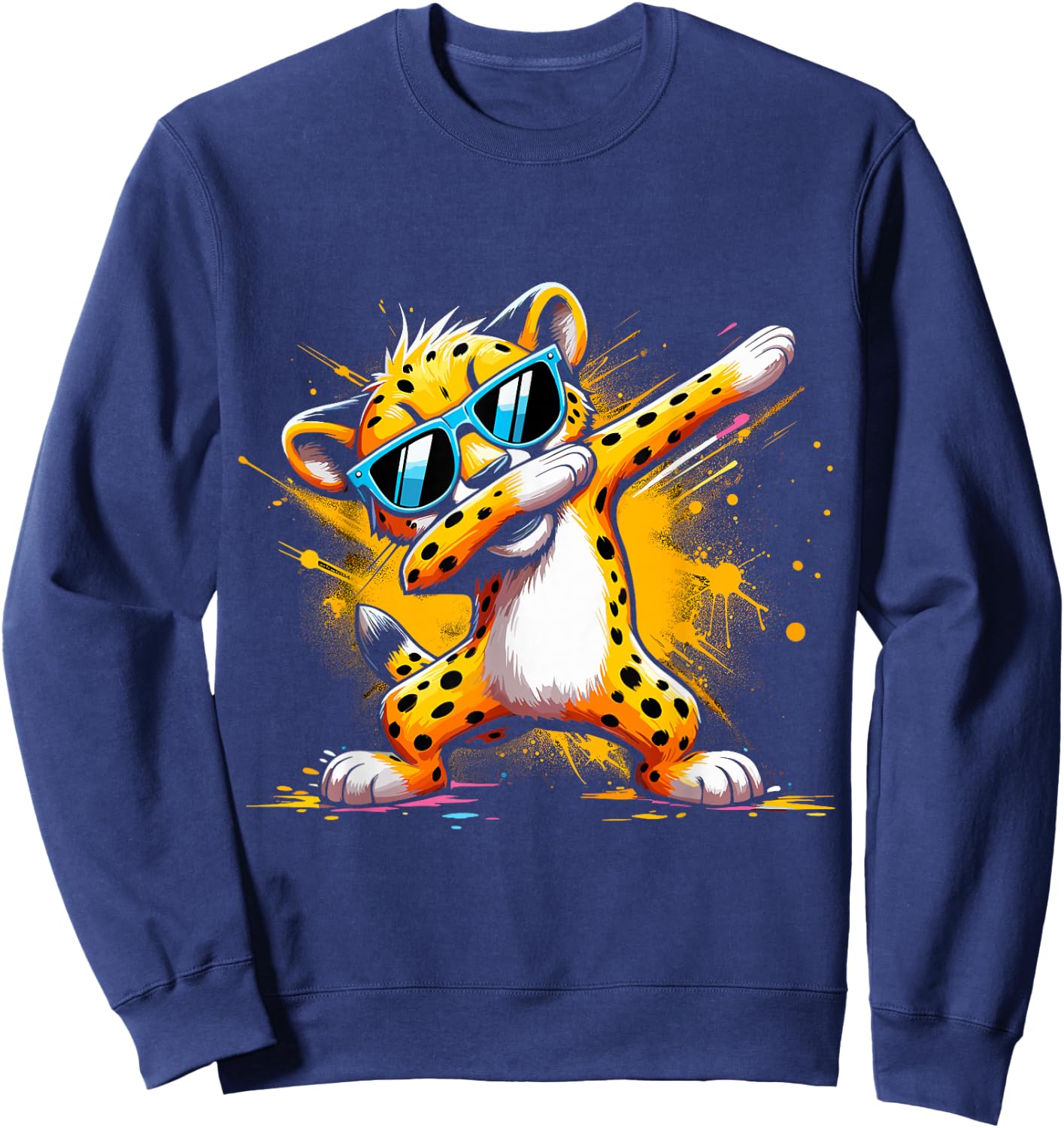 Dabbing Cheetah Sunglasses Cheetah Animal Colorful Sweatshirt - Sweatshirt | Navy