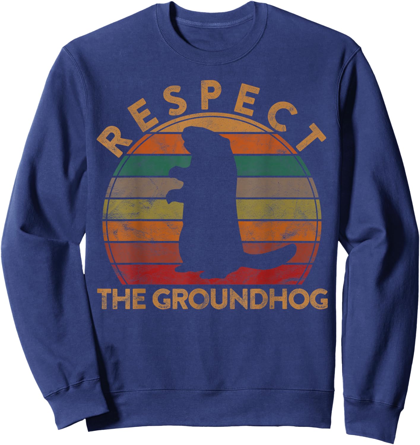 Respect The Ground Hog Sunset Gift Silhouette Groundhog Day Sweatshirt - Sweatshirt | Navy