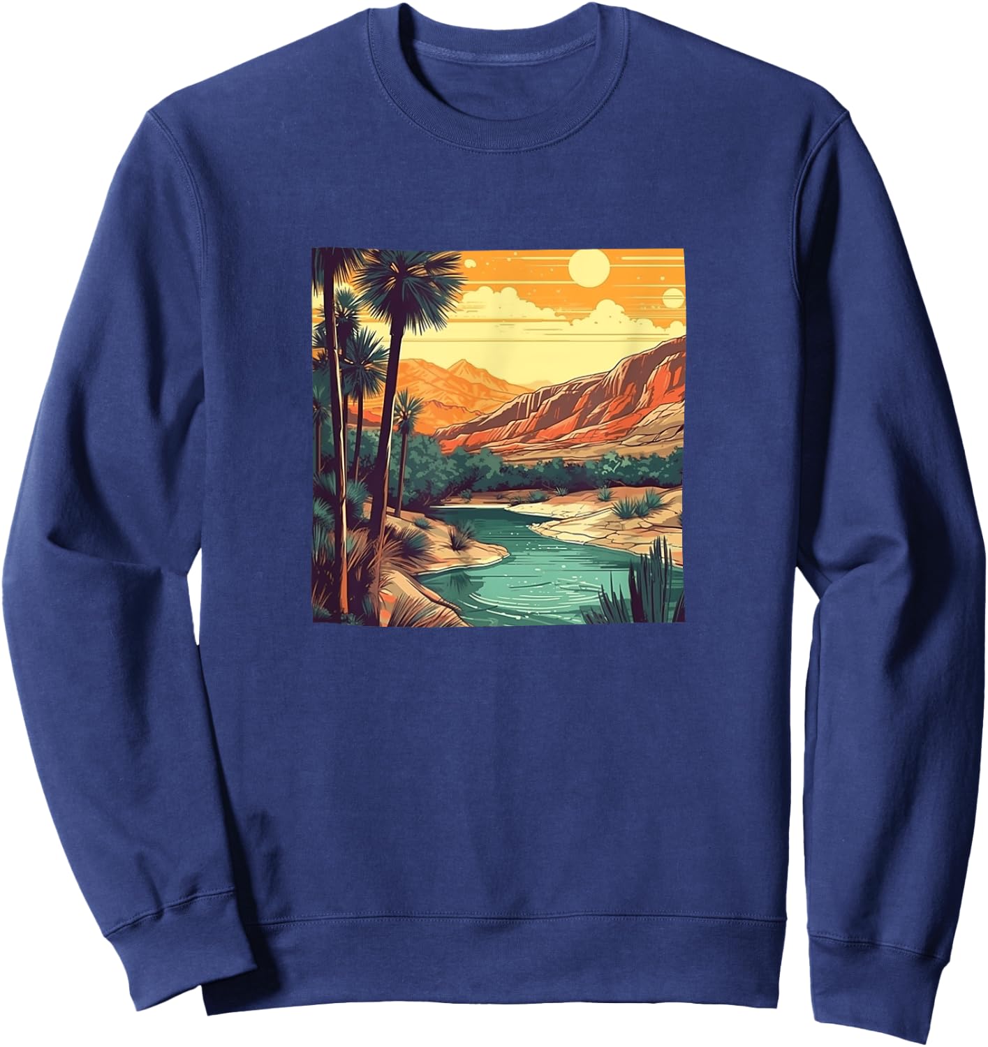 Desert Oasis Vintage Landscape Graphic Sweatshirt - Sweatshirt | Navy