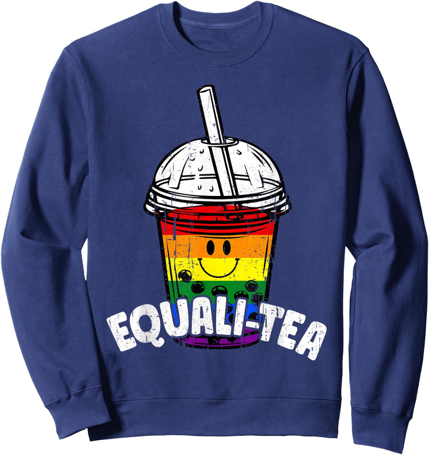 Equalitea Rainbow LGBTQ Boba Bubble Milk Tea Gay Pride Funny Sweatshirt - Sweatshirt | Navy