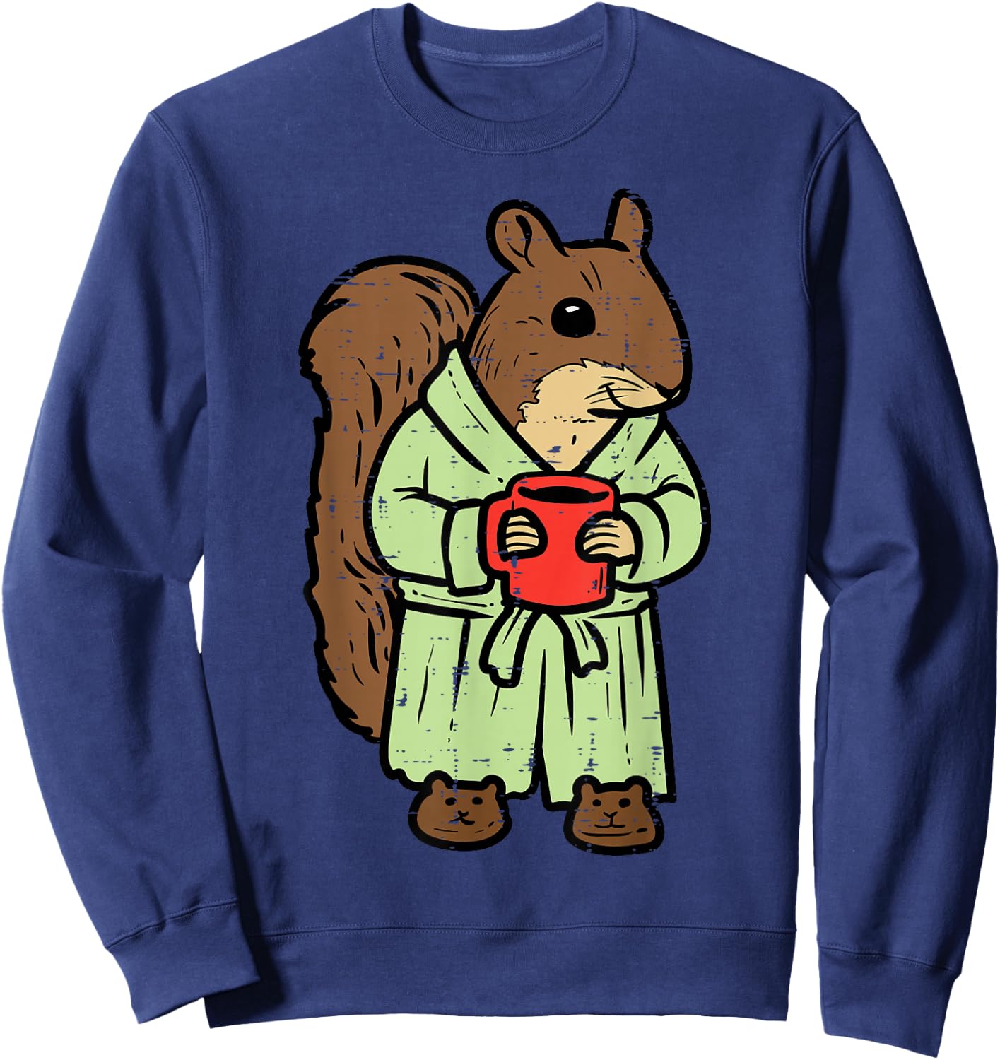 Squirrel Bathrobe Coffee Funny Rodent Mom Dad Men Women Kids Sweatshirt - Sweatshirt | Navy