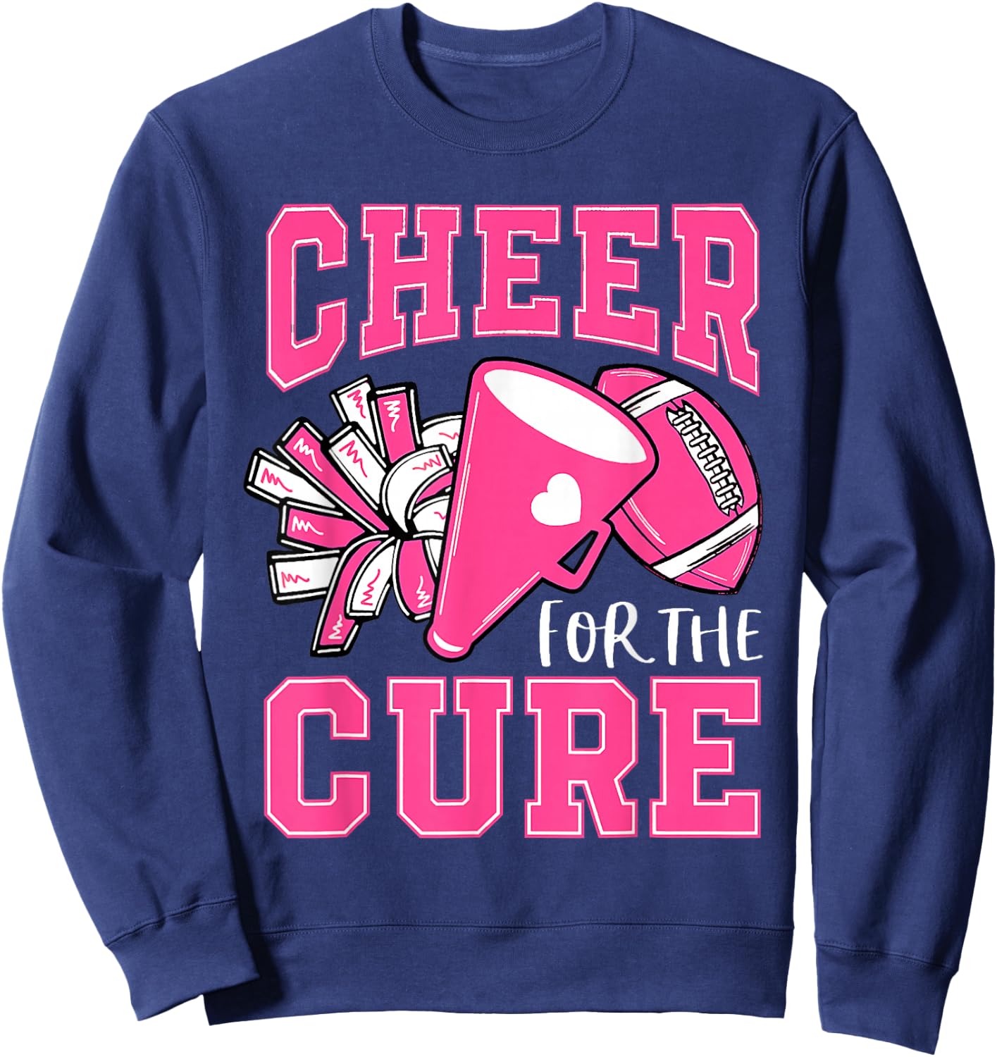 Cheer For Cure Breast Cancer Awareness Cheerleader Sweatshirt - Sweatshirt | Navy