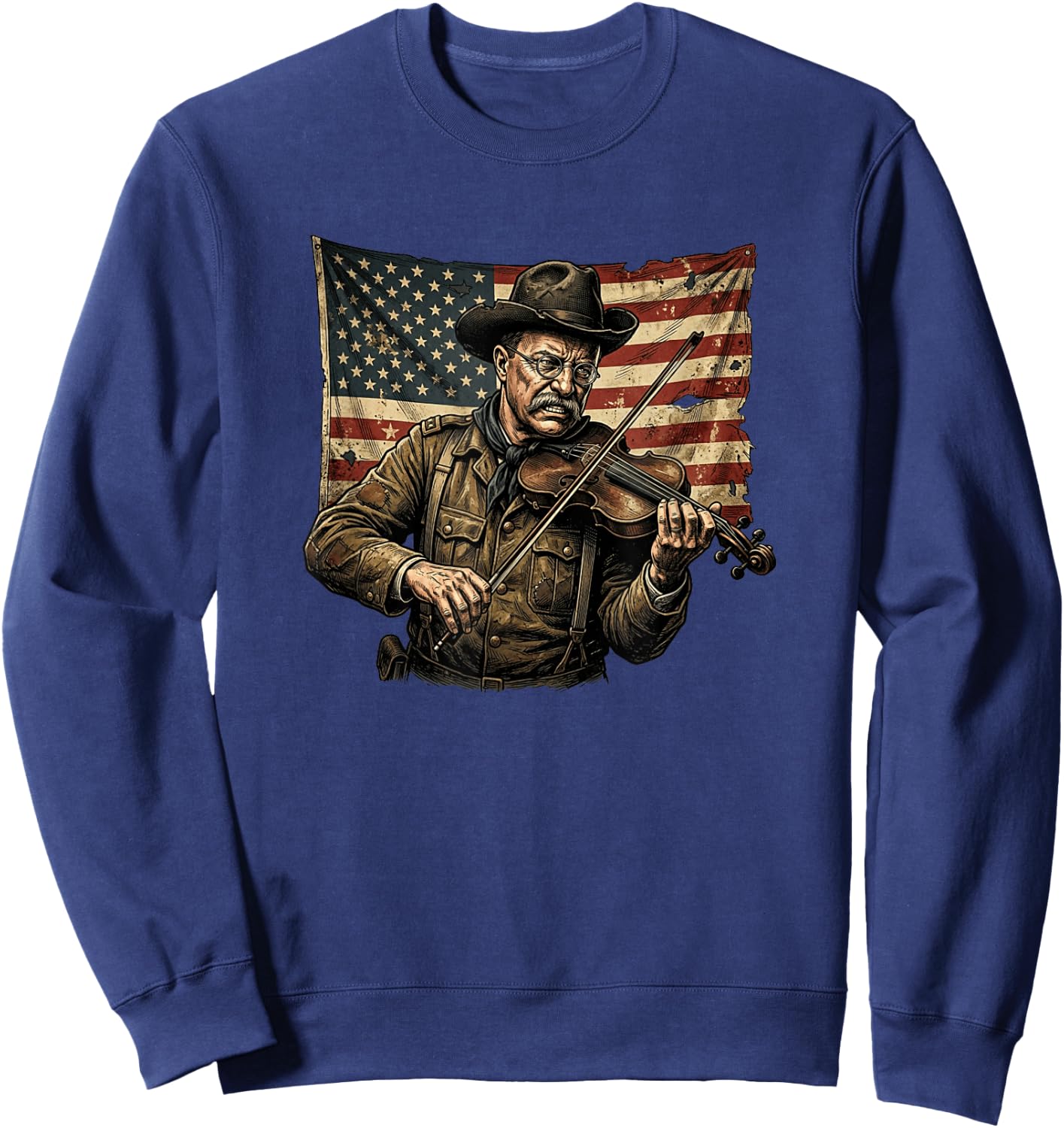 Theodore Roosevelt Violin Player Funny 4th of July Sweatshirt - Sweatshirt | Navy
