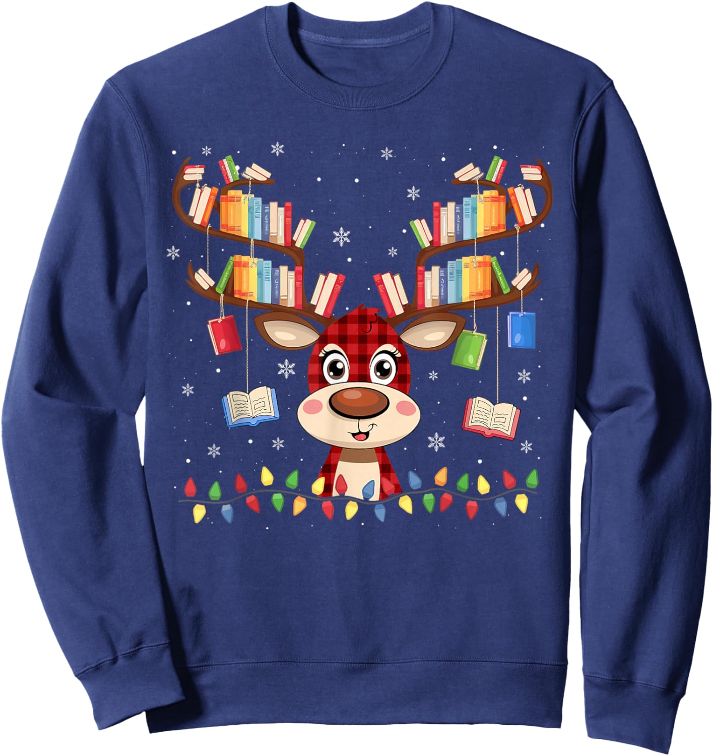 Christmas Librarian Reindeer Matching Book Lover Sweatshirt - Sweatshirt | Navy