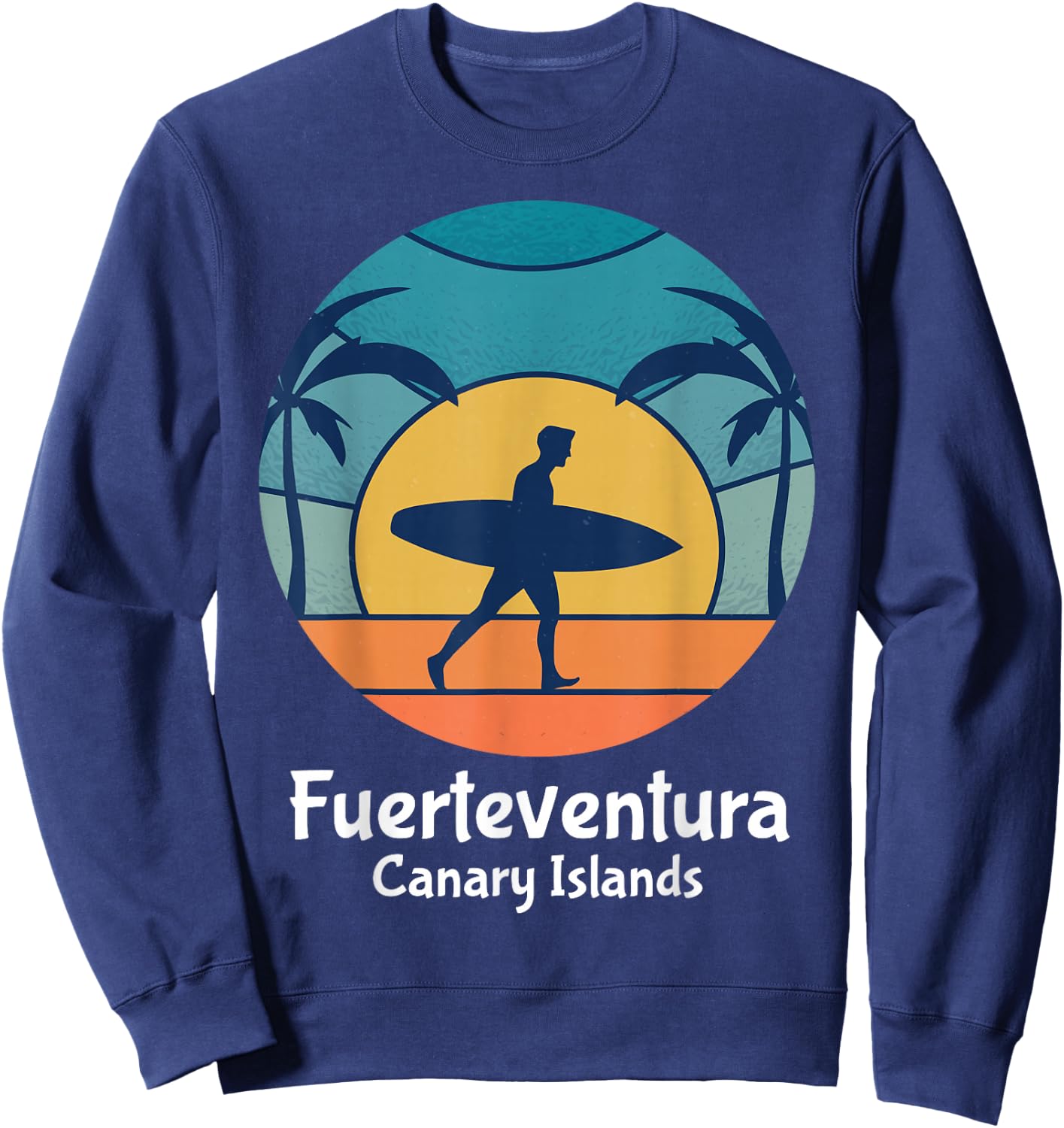 Fuerteventura Canary Islands Surfing Surfer Vintage Sunset Sweatshirt - Sweatshirt | Navy