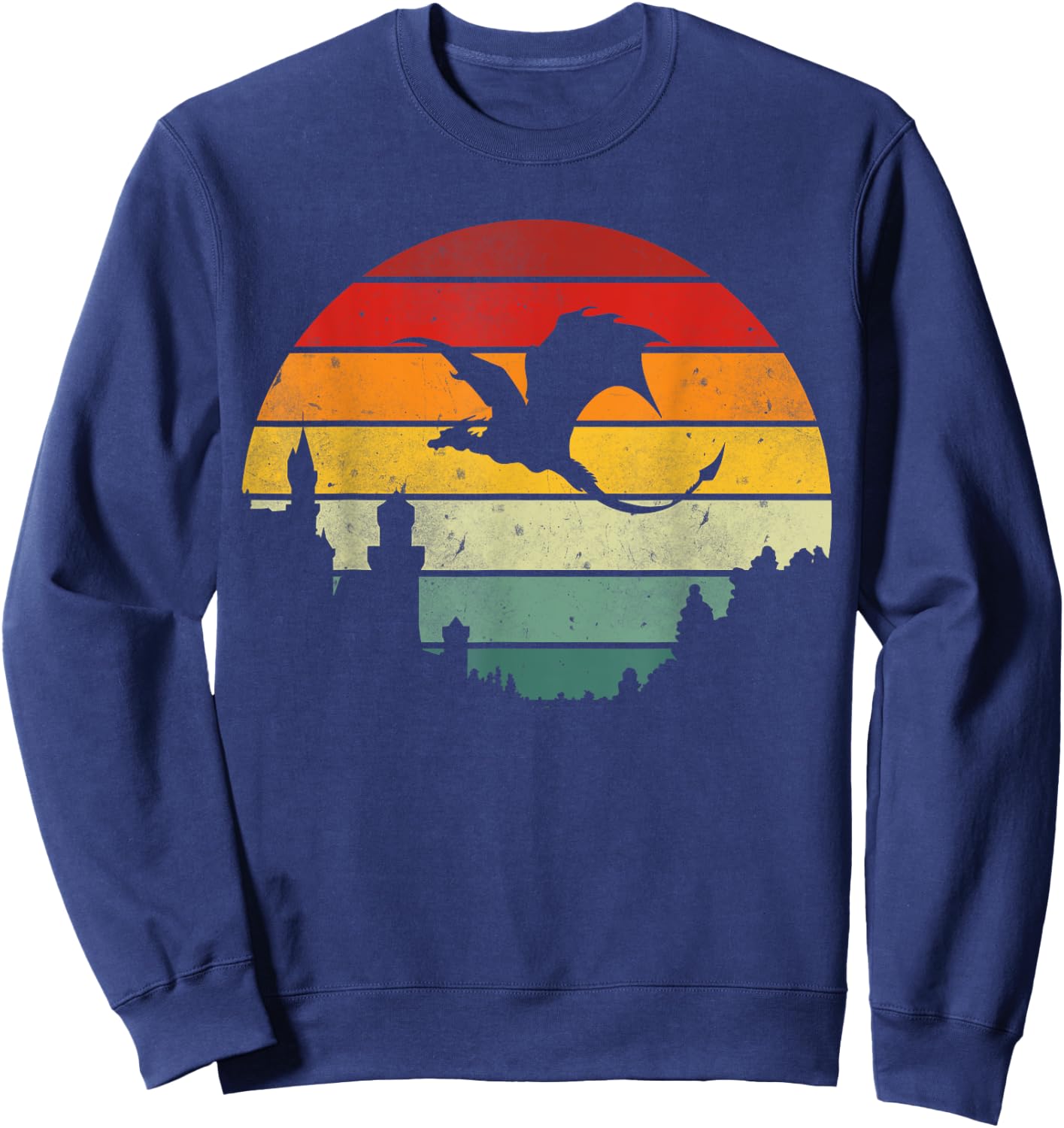 Retro Flying Dragon Sunset Vintage Dragon Fantasy Sci-Fi Fun Sweatshirt - Sweatshirt | Navy