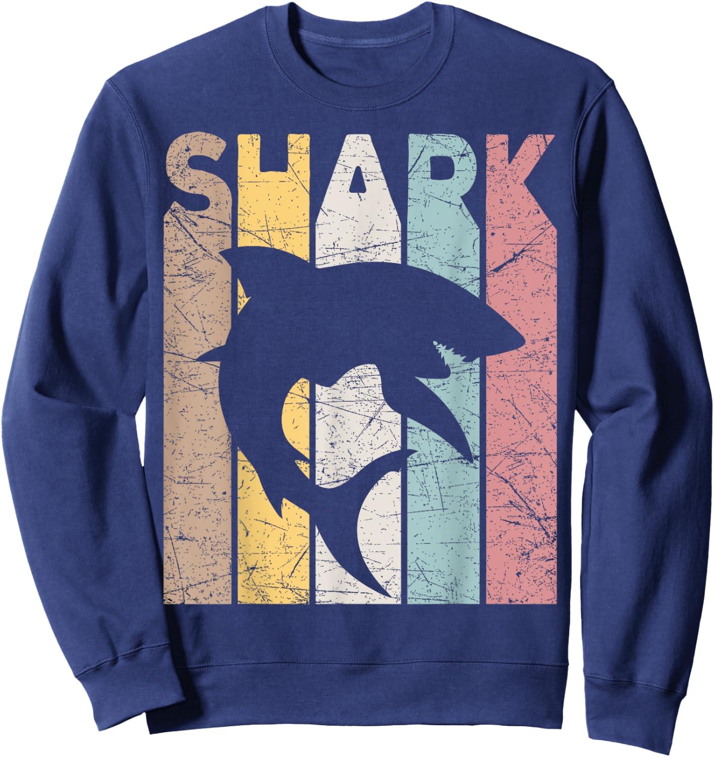 Shark Vintage Marine Animal Shark Lover Retro Oceanography Sweatshirt - Sweatshirt | Navy