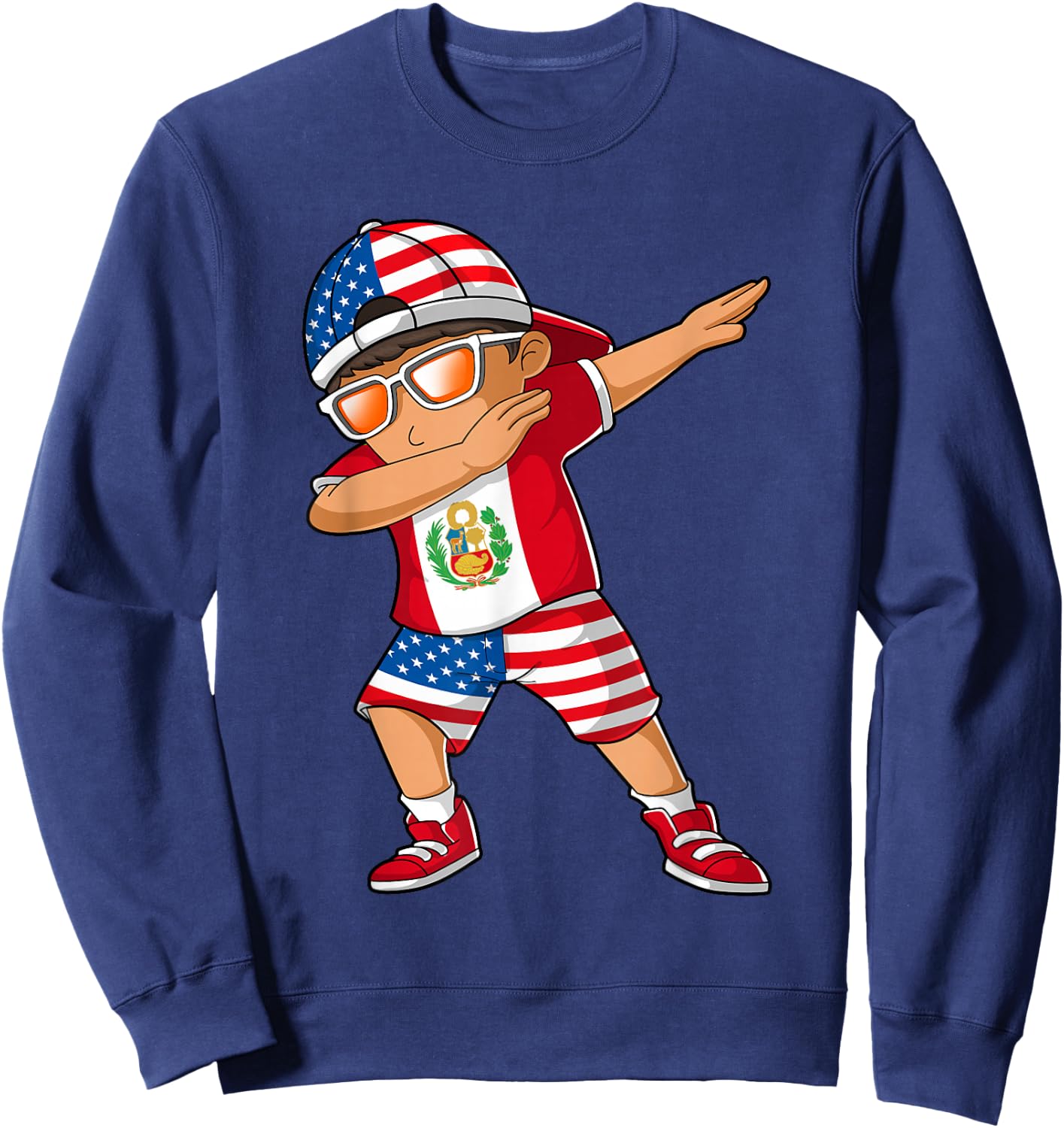 Half American Half Peruvian Boy Kid Peru Flag Patriotic Sweatshirt - Sweatshirt | Navy