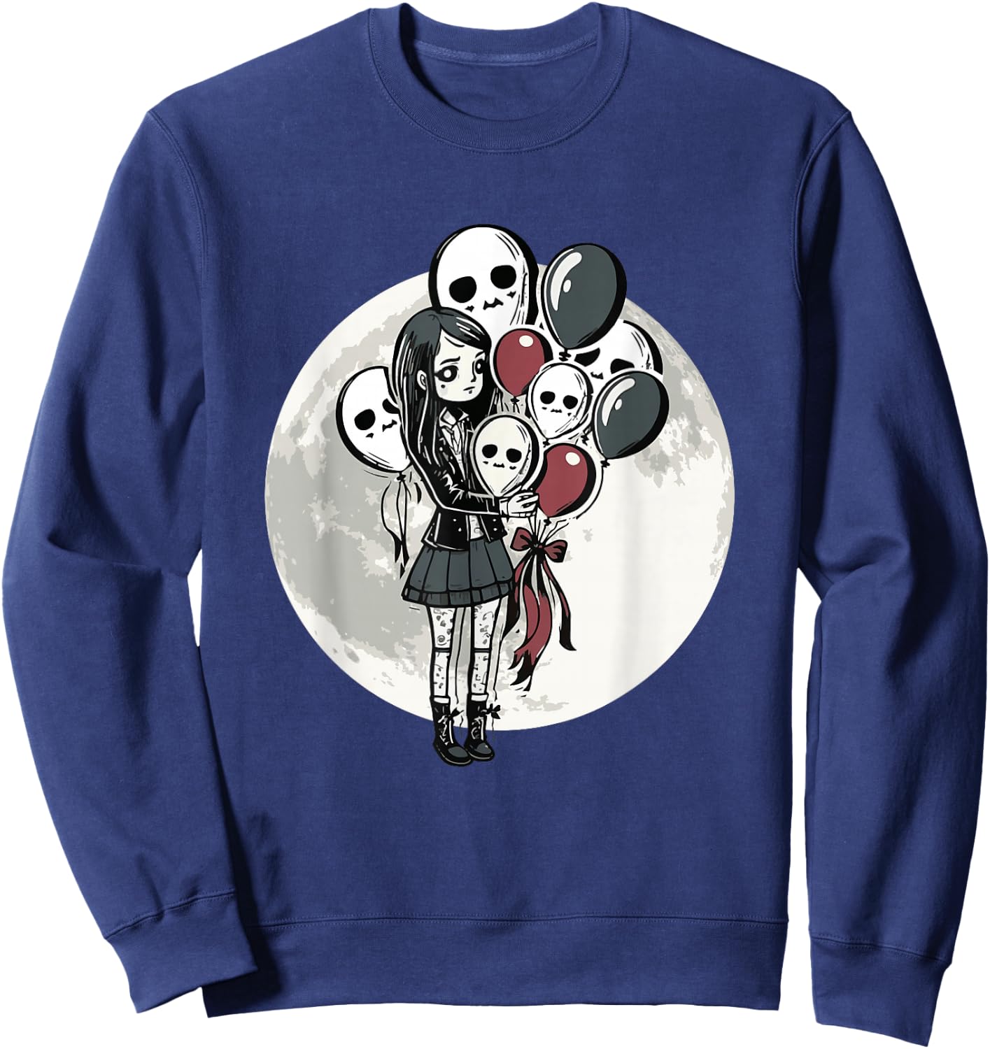 Goth Girl Holding Skull-Balloons - Goth Gothic Sweatshirt - Sweatshirt | Navy