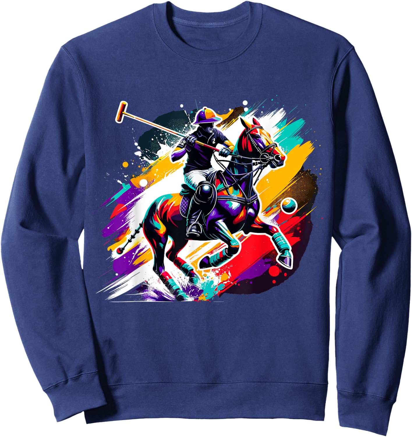 Colorful Polo Player on Horse Equestrian Sweatshirt - Sweatshirt | Navy