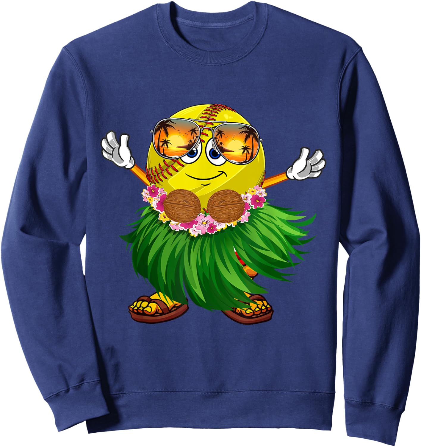 Funny Hawaii Softball Ball Hawaiian Tropical Summer Vacation Sweatshirt - Sweatshirt | Navy