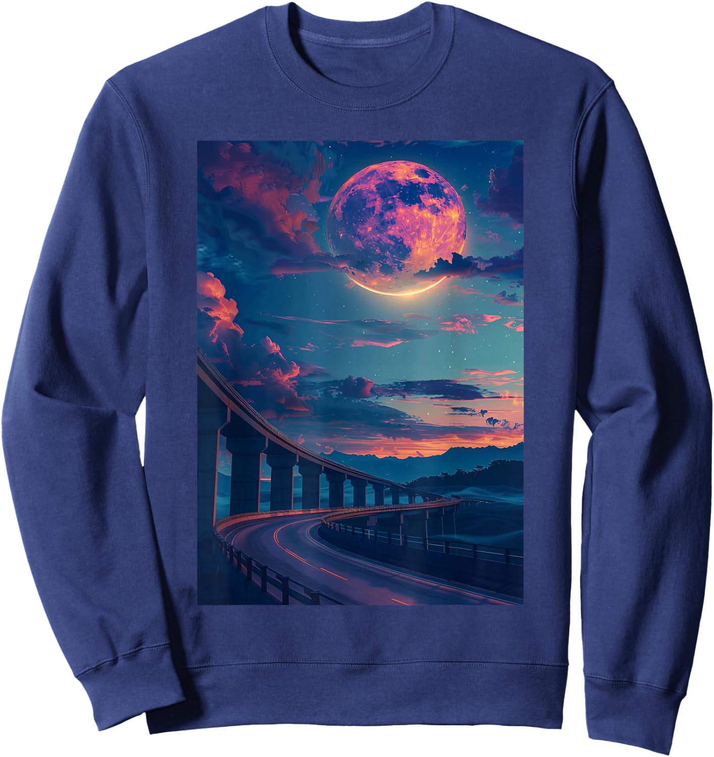 Liminal Space: Curved Bridge in Moonlight Night Sweatshirt - Sweatshirt | Navy