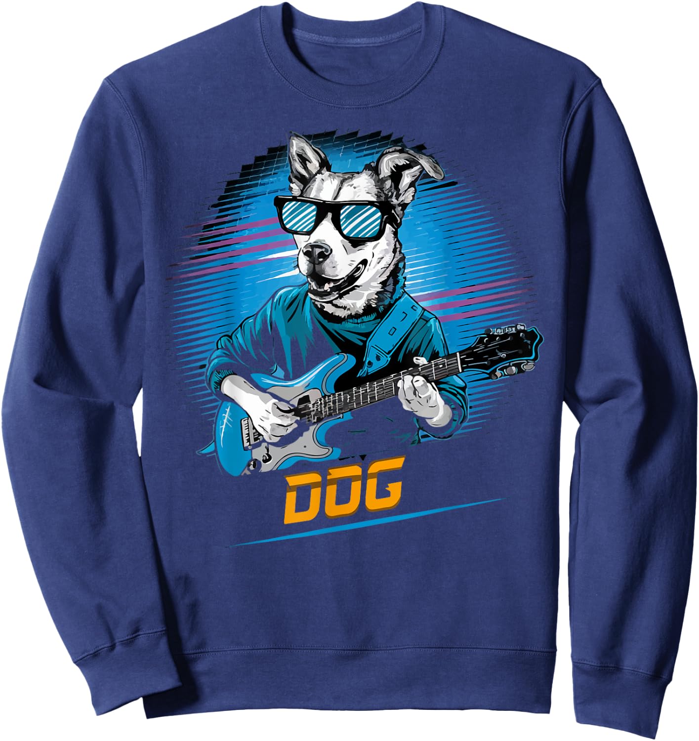 cute Dog Playing Bass Guitar Animal Playing Guitar music Men Women Kids Sweatshirt - Sweatshirt | Navy