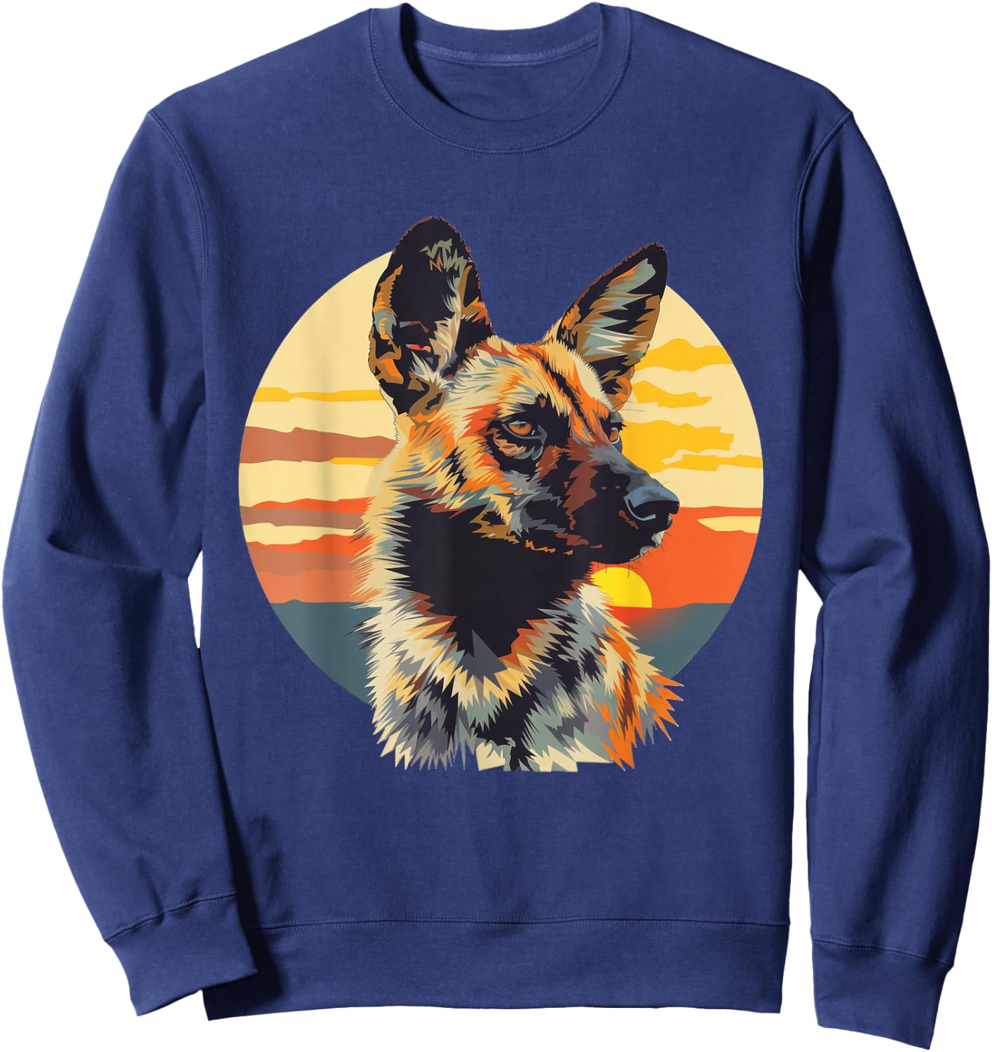 African Wild Dog With A Sunset Sweatshirt - Sweatshirt | Navy