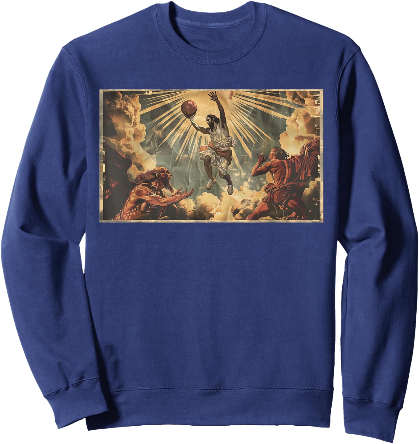 Funny Jesus Dunking Over The Devil Christian Sweatshirt - Sweatshirt | Navy