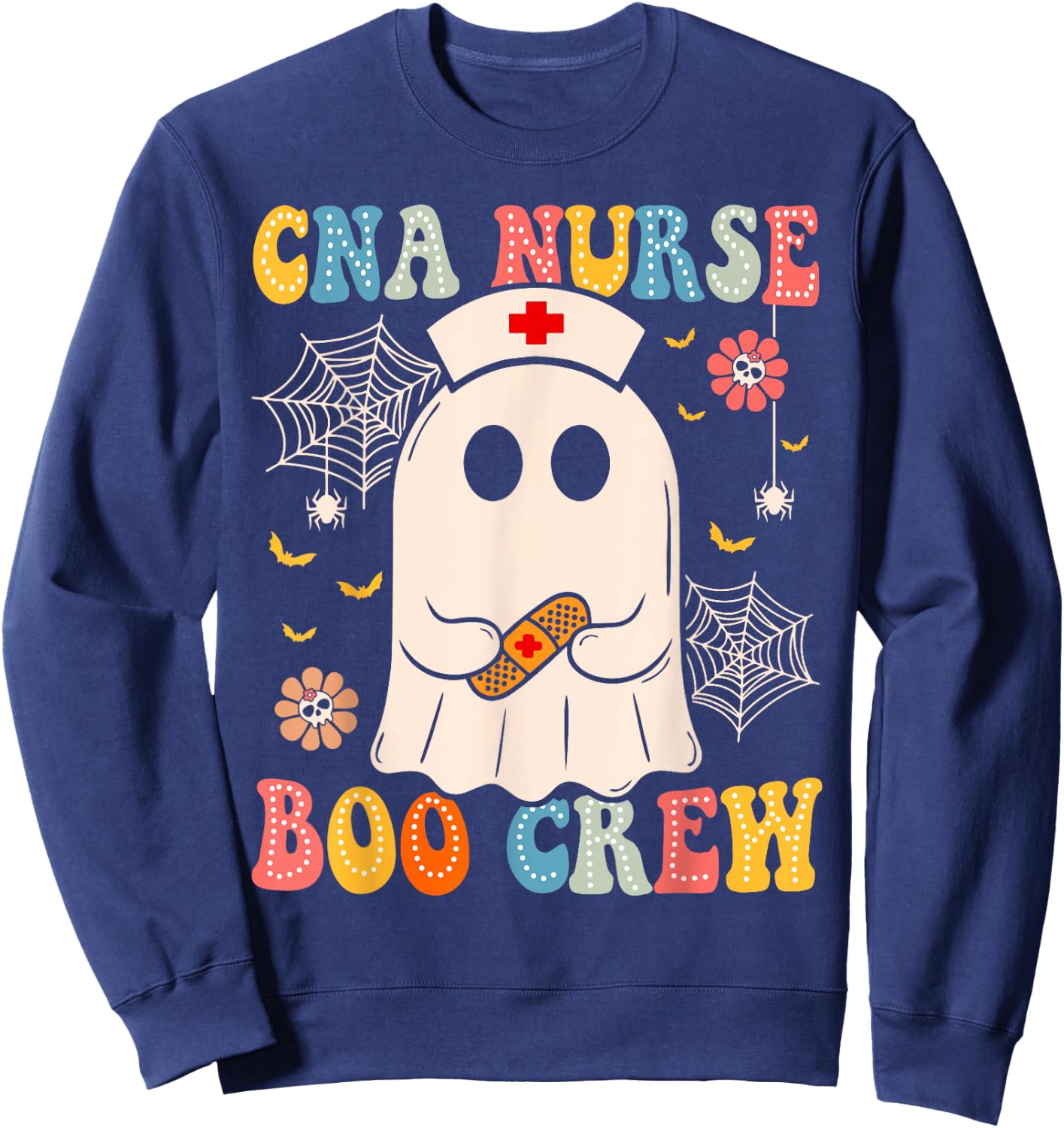 Groovy CNA Nurse Boo Crew Nurse Funny Ghost Halloween Nurse Sweatshirt - Sweatshirt | Navy