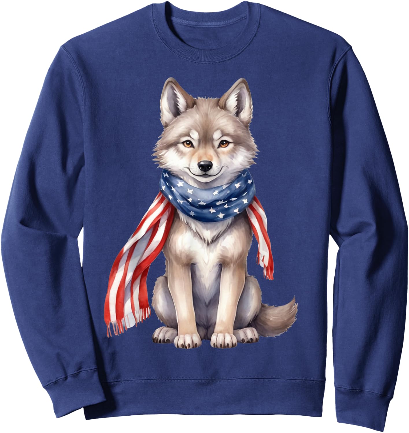 Wolf 4th of July American Flag Wolf Animal Patriotic Kids Men Sweatshirt - Sweatshirt | Navy