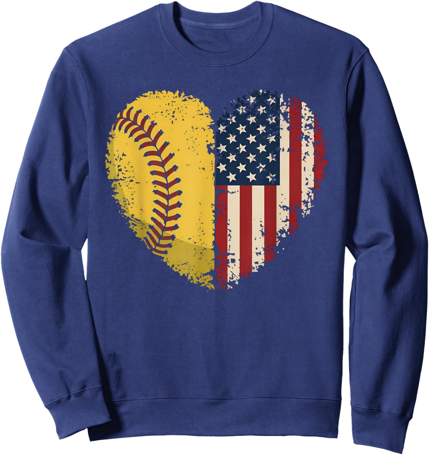 Softball Heart American Flag Patriotic Softball Lovers Sweatshirt - Sweatshirt | Navy
