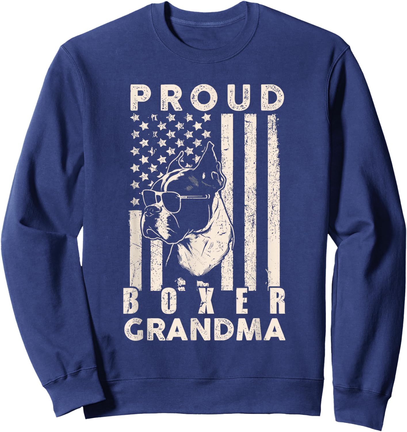 Proud Boxer Dog Grandma American Flag Patriotic Dog Lover Women Kids Men Sweatshirt - Sweatshirt | Navy