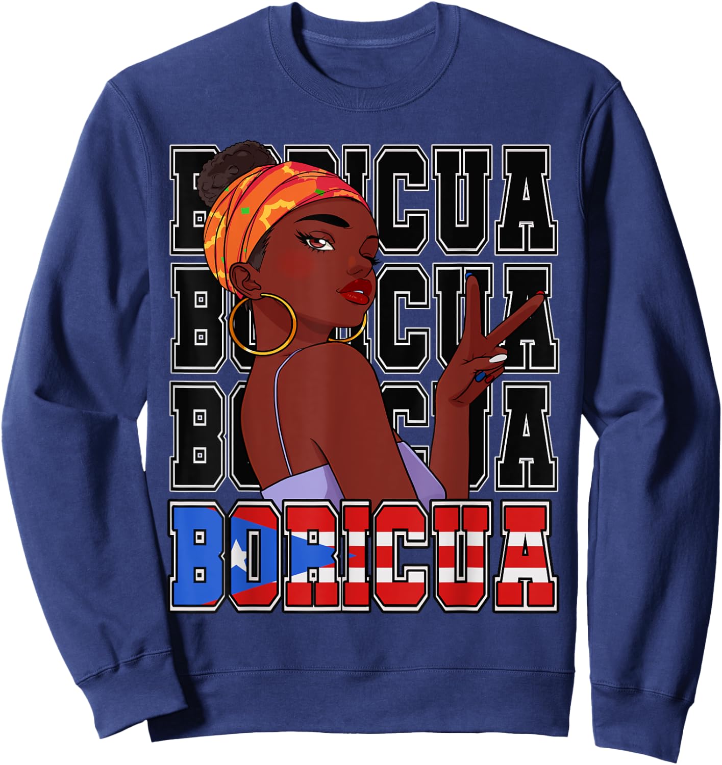 Puertorriquena Girl Morena Boricua Puerto Rico PR Vacation Sweatshirt - Sweatshirt | Navy